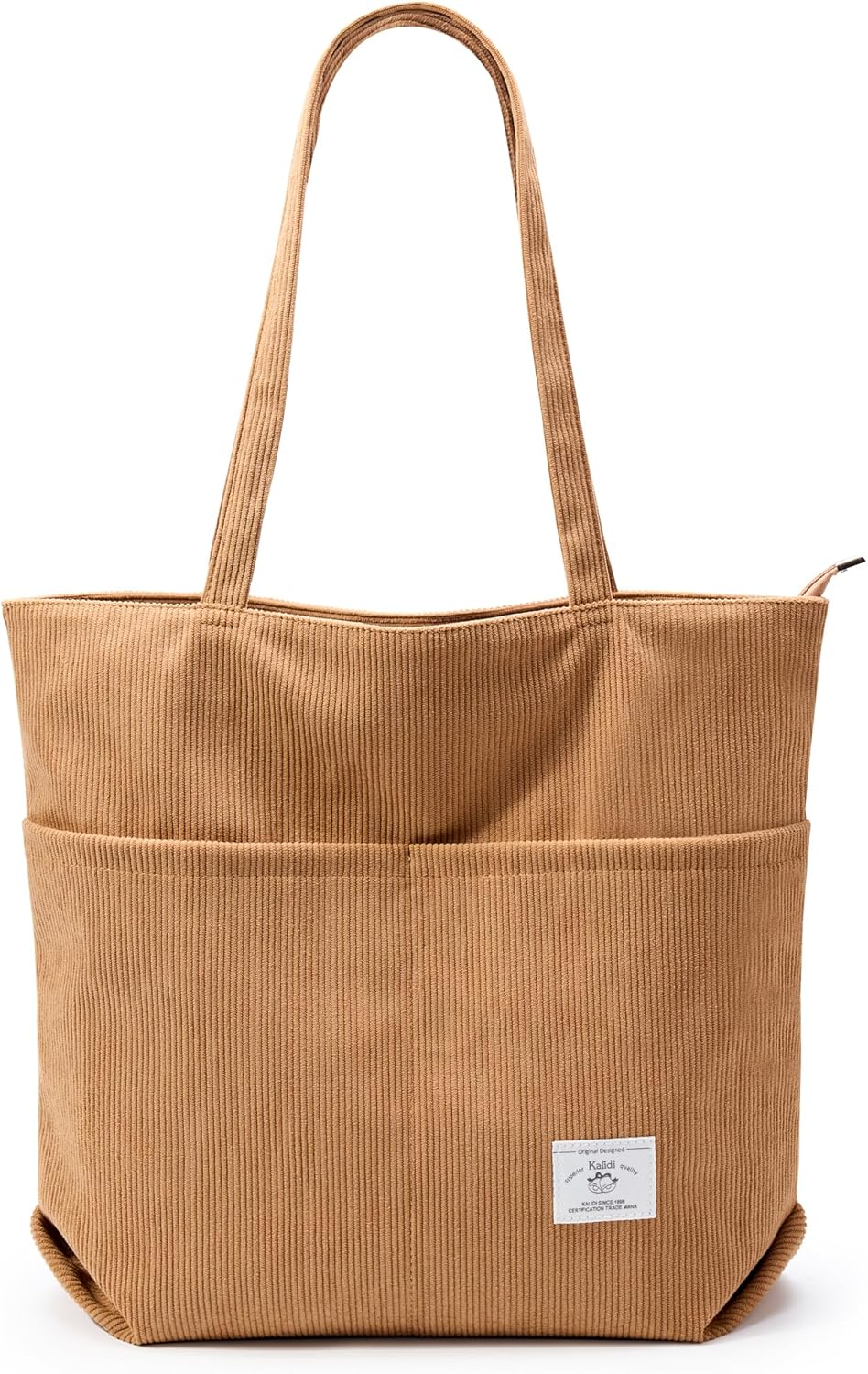 KALIDI Women Corduroy Tote Bag Zipper Casual Tote's Handbag Big Capacity Shoulder Bag with Pockets