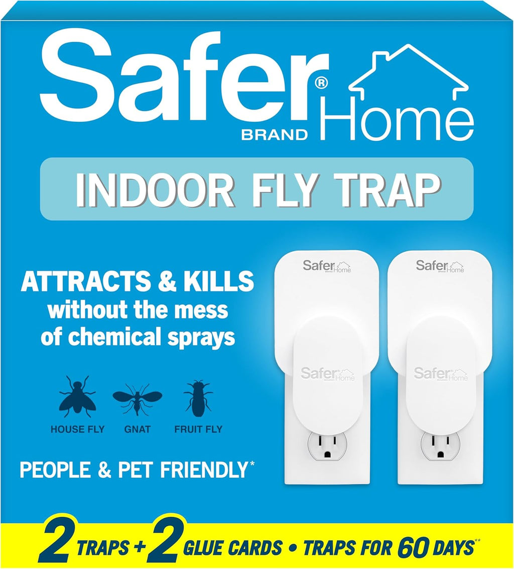Safer Home Indoor Plug-In Fly Trap - SH502 - Effective Fruit Fly Traps for Indoors, Gnat Traps for House Indoor, 400 Sq Ft Protection - Style: 1 Device + 2 Glue Cards