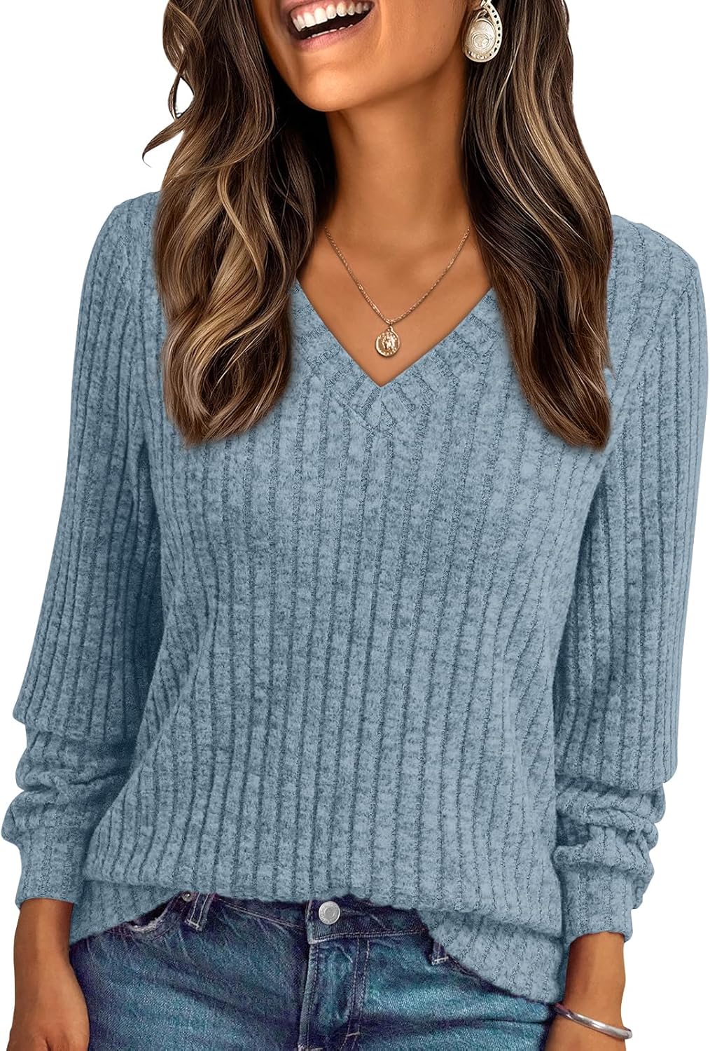 AUTOMET Womens V Neck Long Sleeve Shirt Fall Fashion Tops Tunic Dressy Casual Sweater Clothes Cute Trendy Work Outfits 2025