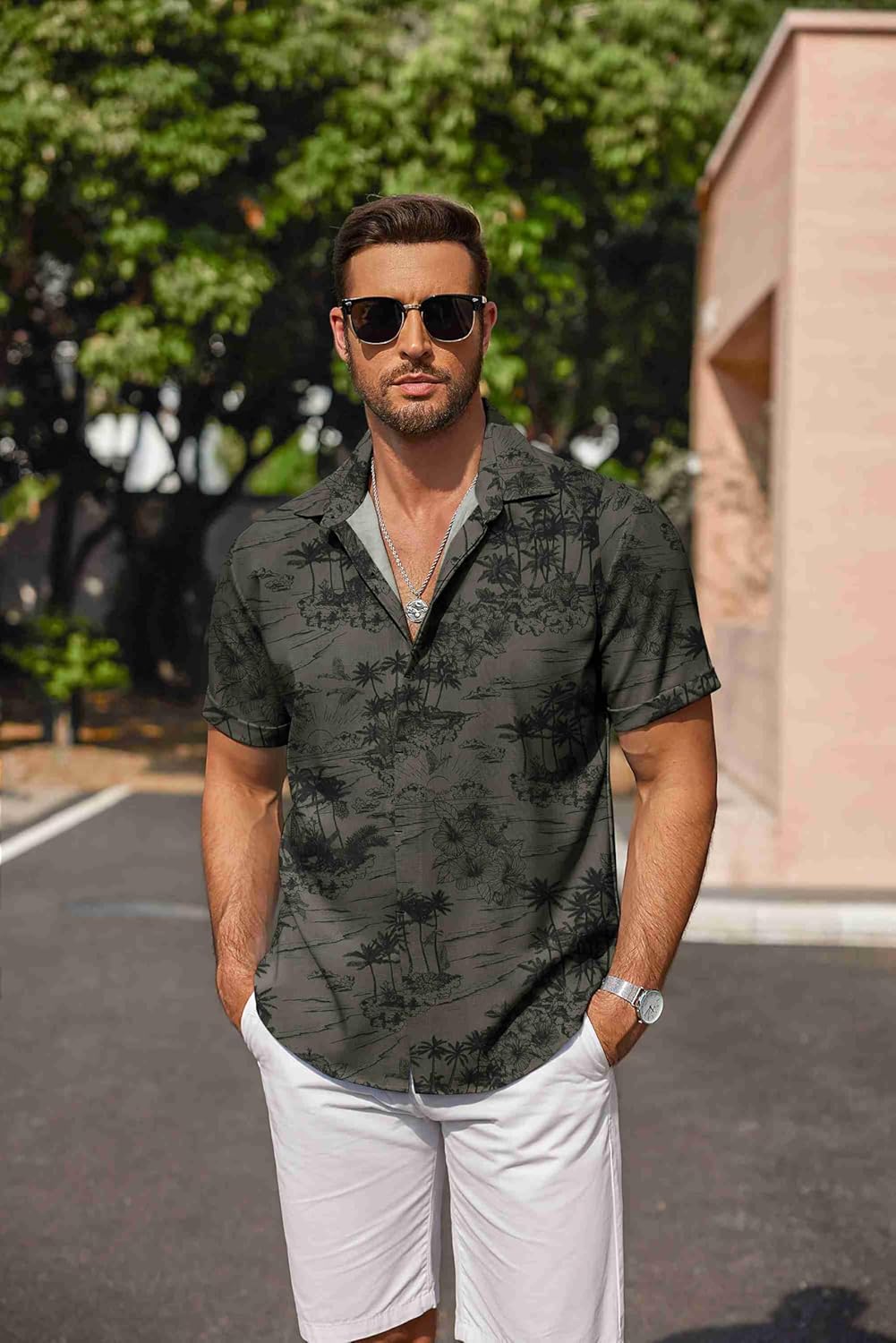 COOFANDY Men's Linen Shirts Short Sleeve Casual Shirts Button Down Shirt for Men Beach Summer Wedding Shirt