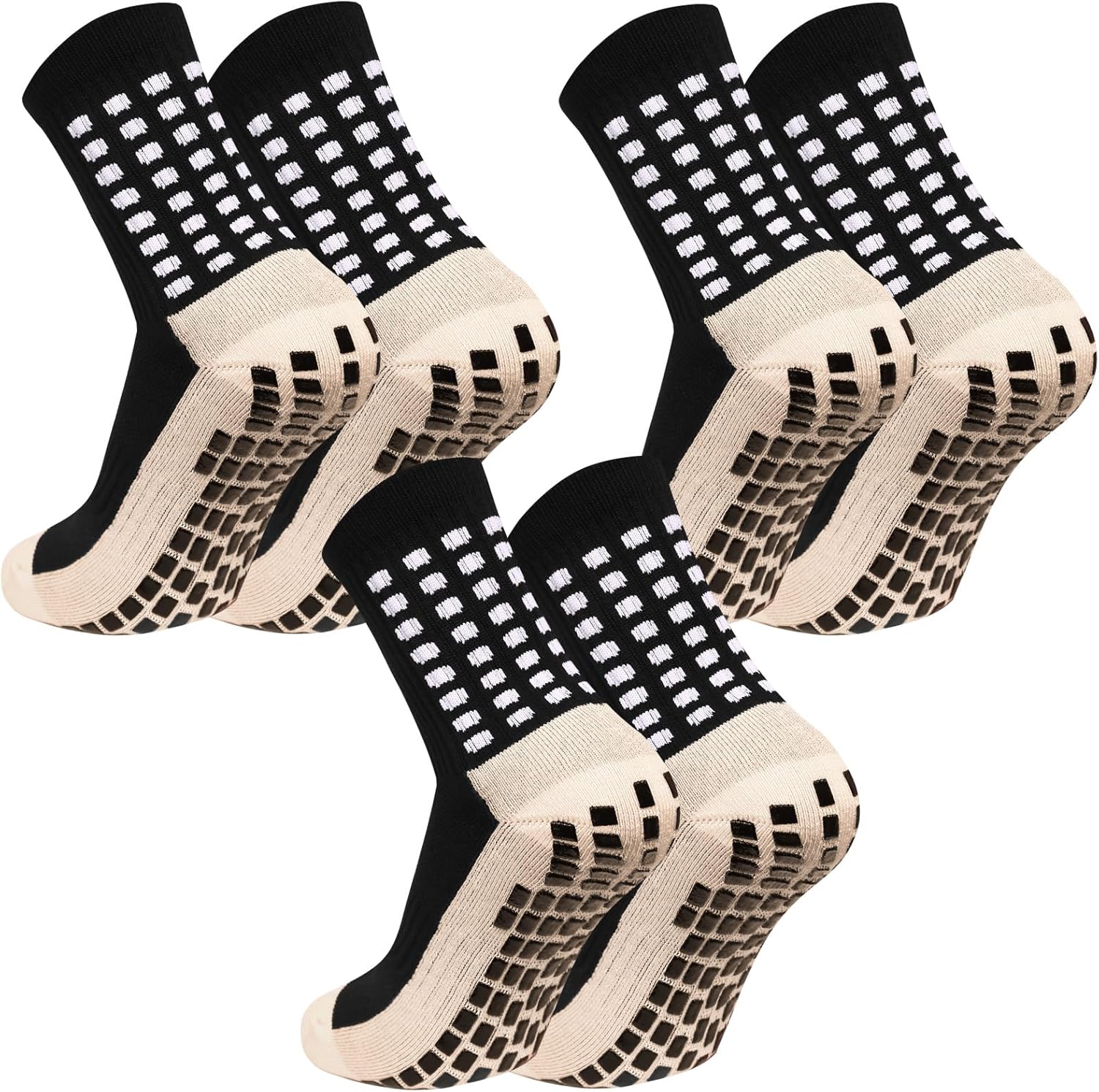 Men's Grip Soccer Socks Anti Slip Athletic Socks Non Slip Football Basketball Socks with Grip Pads2/4/6