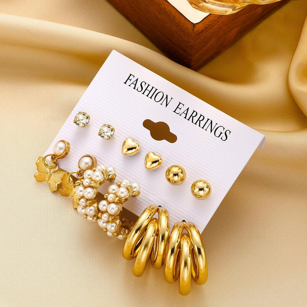 Gold Hoop Earrings Set for Women, 12 Pairs Hypoallergenic Large/Big Thin Thick Gold Hoops Earrings Loop Pack for Jewelry Gift 40mm/50mm