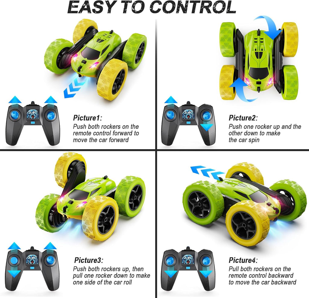 Remote Control Car, RC Cars Toys for Kids Ages 6-12, 4WD Stunt Car with LED Lights & 360° Flips, 2.4GHz, Upgraded USB-C Modular Batteries, 8-10 Year Old Boys Birthday Gift 1-Blue