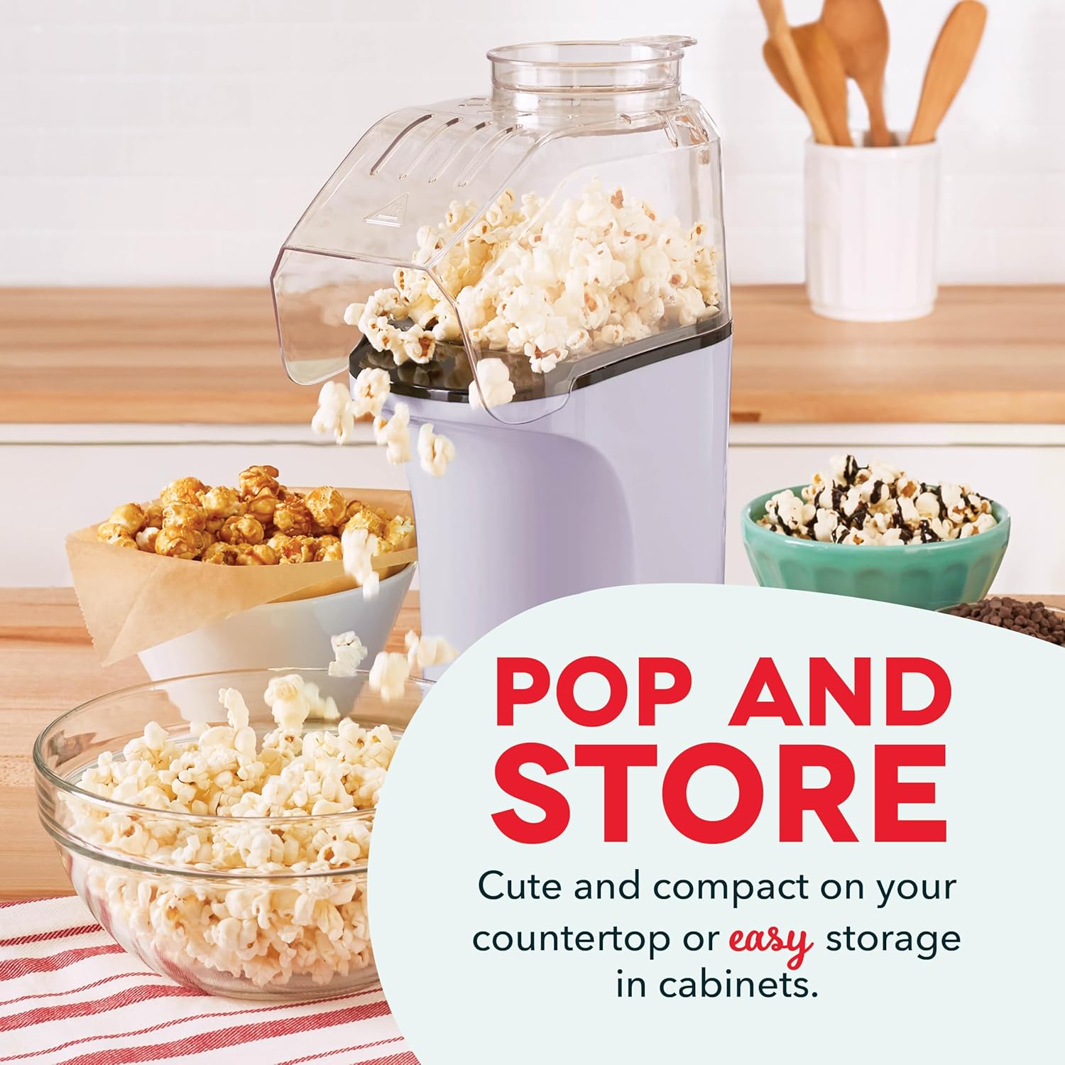 DASH Hot Air Popcorn Popper Maker with Measuring Cup to Portion Popping Corn Kernels + Melt Butter, 16 Cups - Aqua