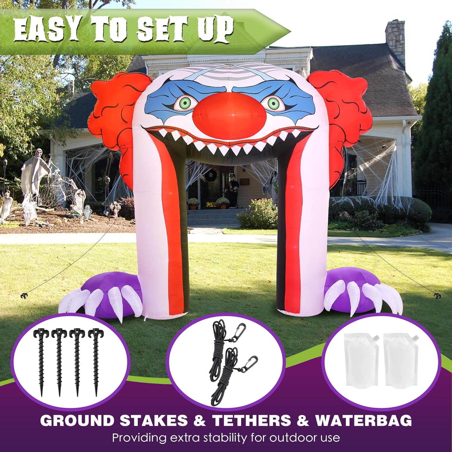 ZPISF Giant 10 FT Halloween Inflatables Clown Archway Outdoor Decorations, Scary Halloween Arch Blow Up Yard Decorations for Front Yard Lawn Garden Decor