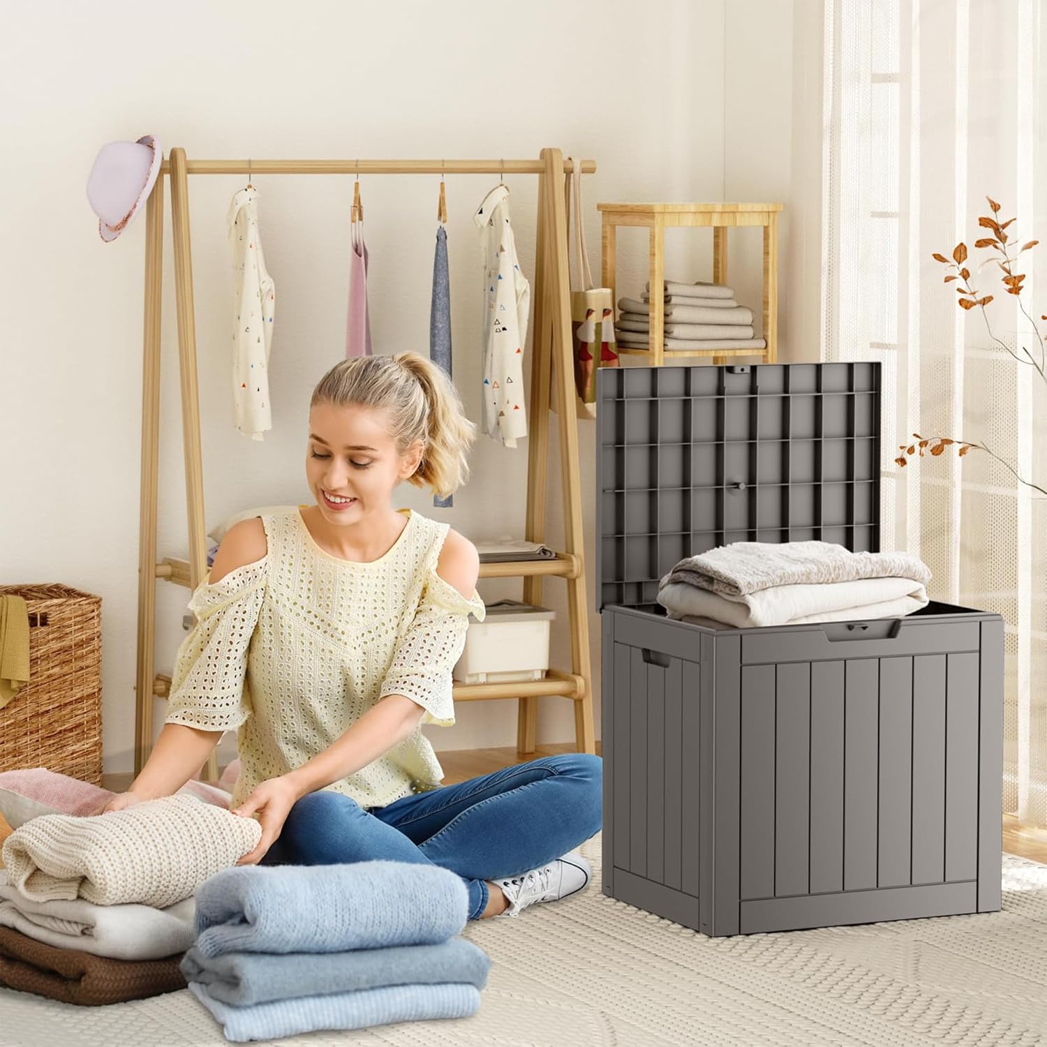 80 Gallon Resin Deck Box, Lockable Patio Outdoor Storage Box for Furniture, Garden Tools and Tools Storage, Waterproof Outside Storage Box - Black