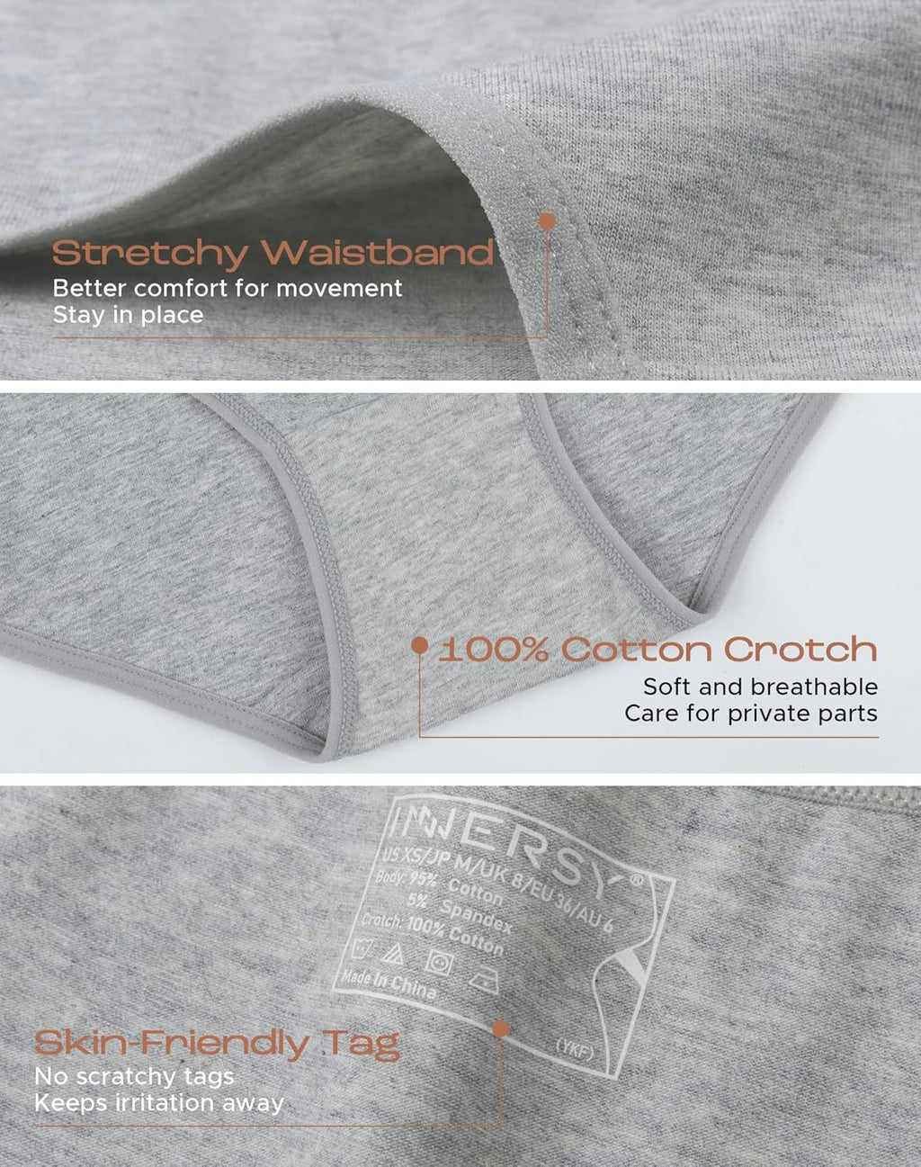 INNERSY Womens Underwear Cotton Hipster Panties Regular & Plus Size 6-Pack