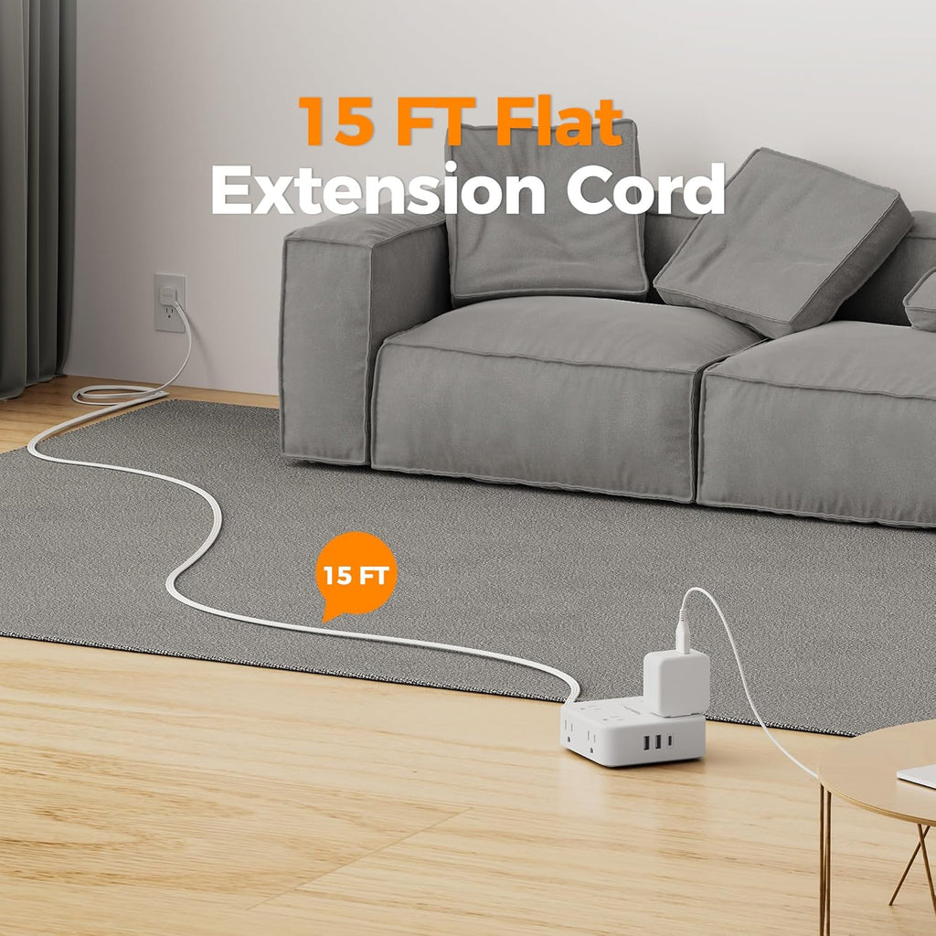 TESSAN Surge Protector Power Strip, 5 Ft Flat Plug Extension Cord with 3 USB (1 USB C) 8 Outlets, 900J Surge Protection, 3 Sided Outlet Extender with Power Switch for Office, Dorm Room Essentials