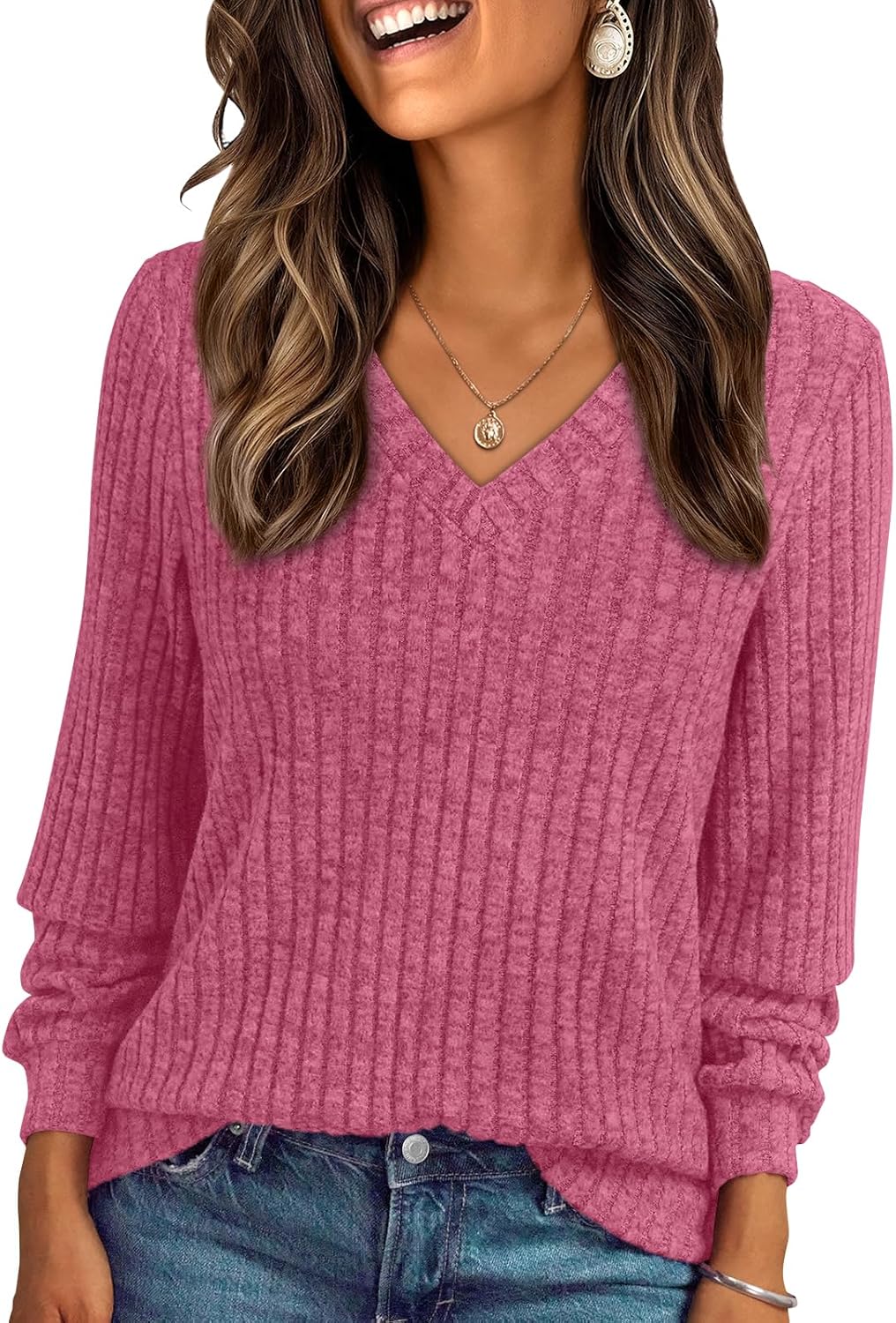 AUTOMET Womens V Neck Long Sleeve Shirt Fall Fashion Tops Tunic Dressy Casual Sweater Clothes Cute Trendy Work Outfits 2025