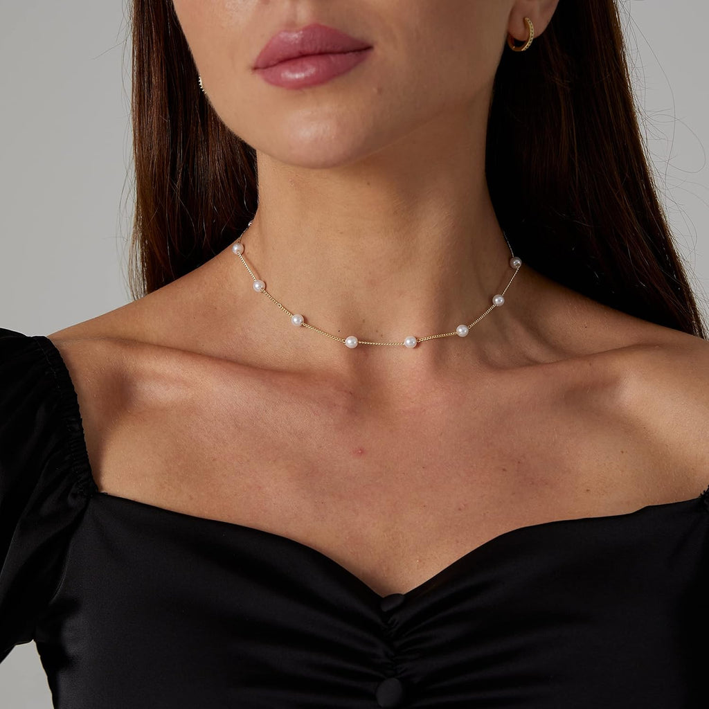 Dainty Pearl Pendant Necklaces for Women 14K Gold Plated Handmade Layered Pearl Chain Necklace Delicate Layered Pearl Necklace Everyday Jewelry Gift