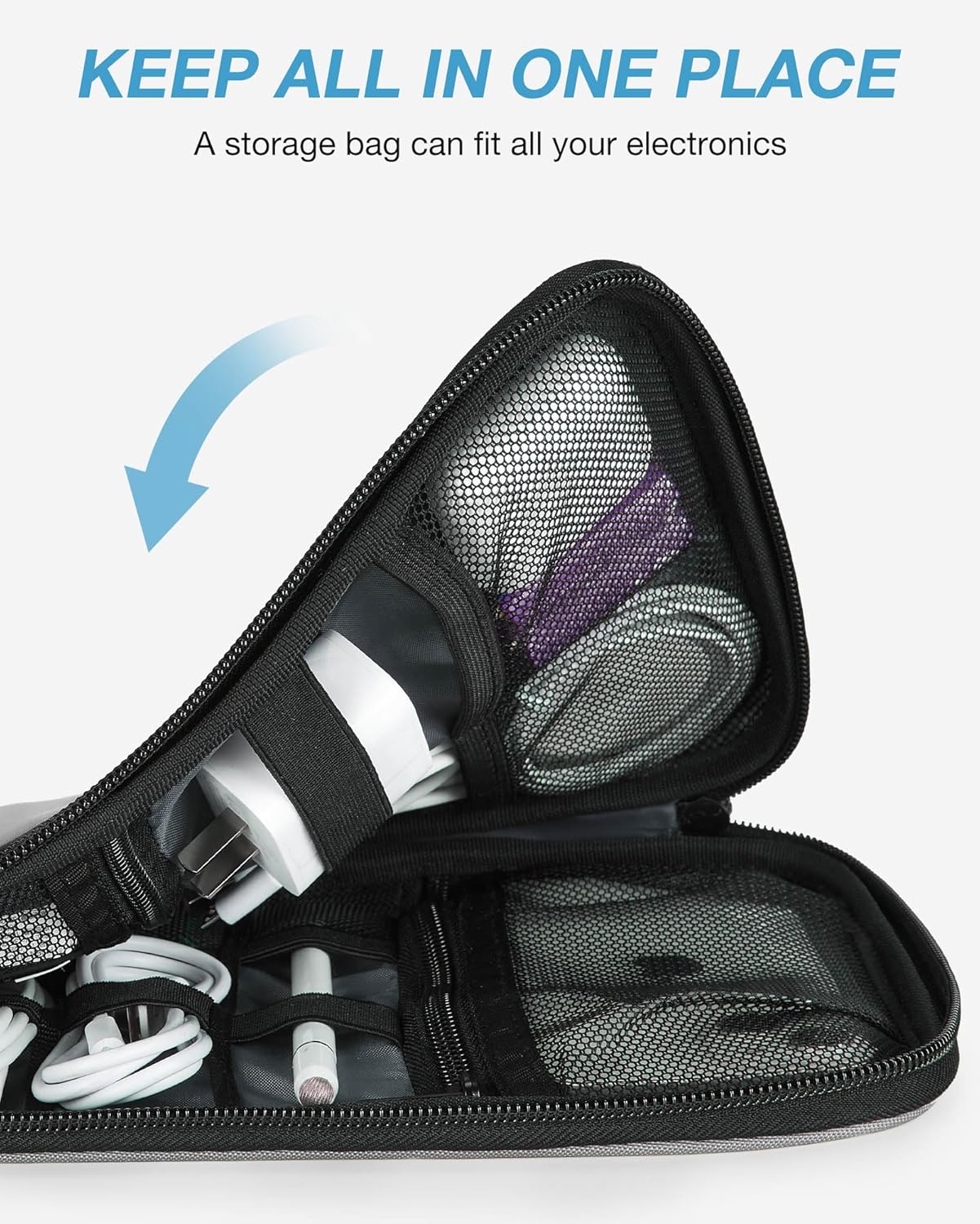 BAGSMART Large Electronics Travel Organizer Case, Tech Accessories Cord Storage Bag for Phone, Power Bank, SD Card, Cables, Black