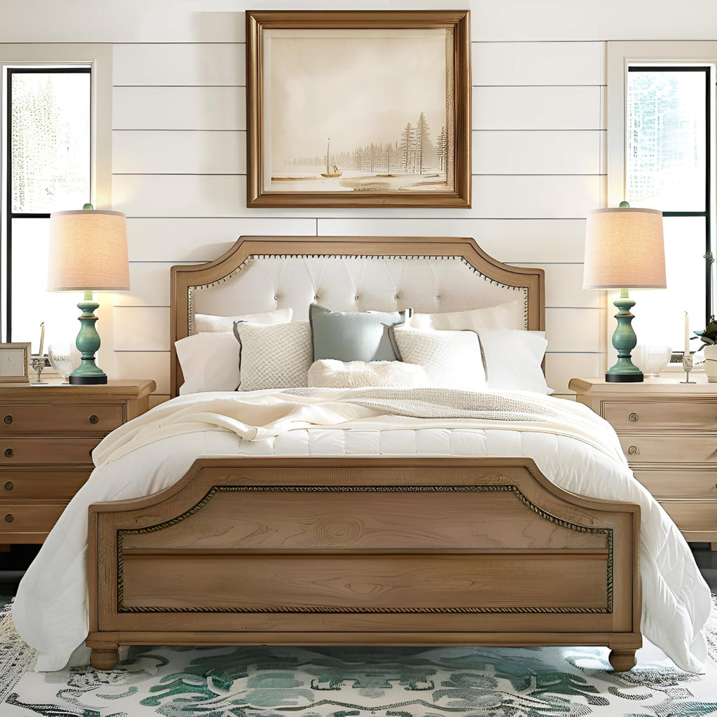 PARTPHONER Traditional Table Lamp Set of 2, Rustic Farmhouse Table Lamps for Living Room Bedroom, 22" Bedside Desk Lamps Vintage Nightstand Lamps with Linen Shades, Antique Grey