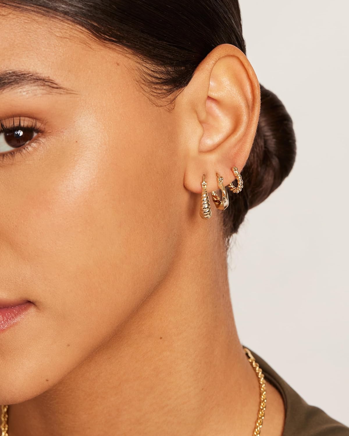 PAVOI 14K-18K Yellow Gold Plated 925 Sterling Silver Posts Three Pairs Small Hoop Earrings for Women - Statement Gold Hoop Earrings Set - Cubic Zirconia Rope Teardrop Chunky Huggie Earscape Piercings