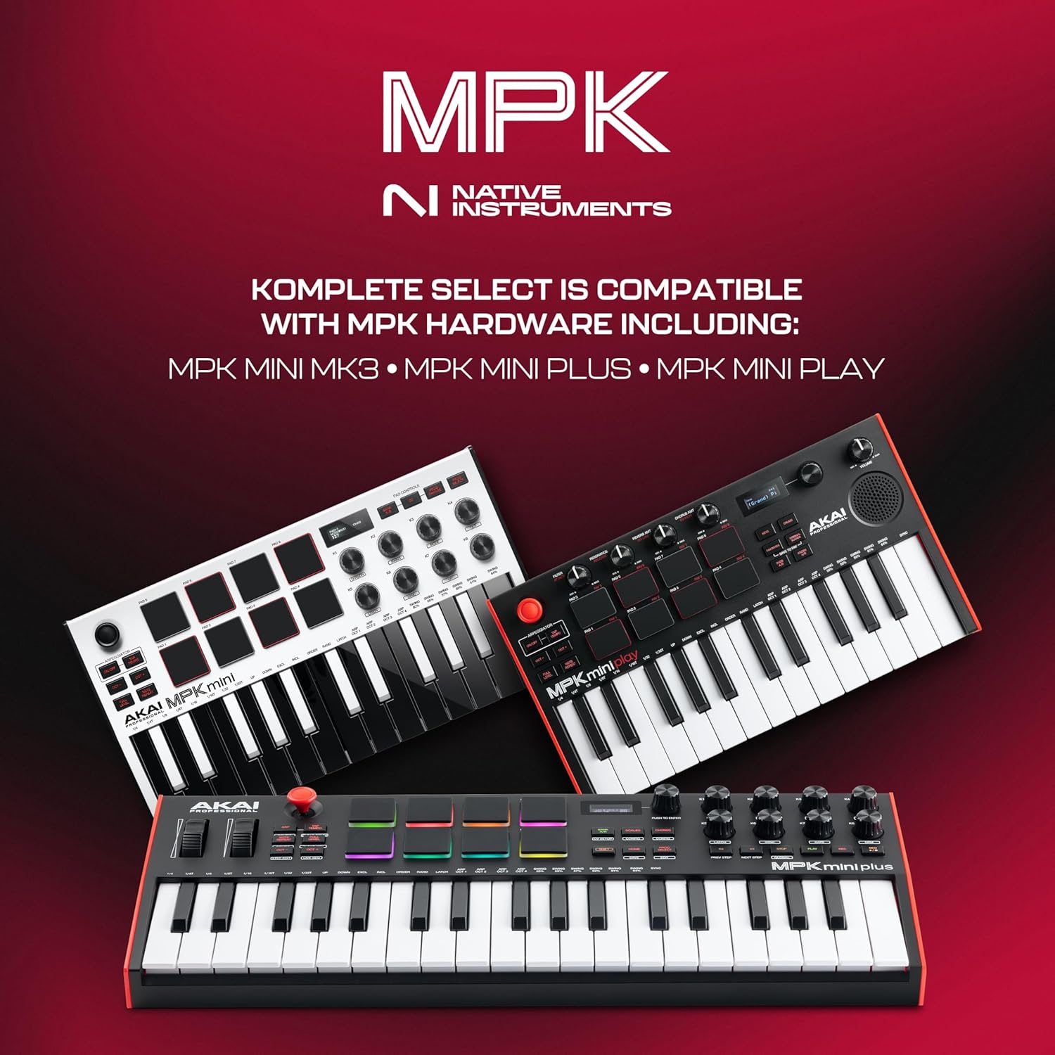 Akai Professional MPK Mini MK3 - 25 Key USB MIDI Keyboard Controller With 8 Backlit Drum Pads, 8 Knobs, Music Production Software and Native Instruments Sound Package (NKS Integration)