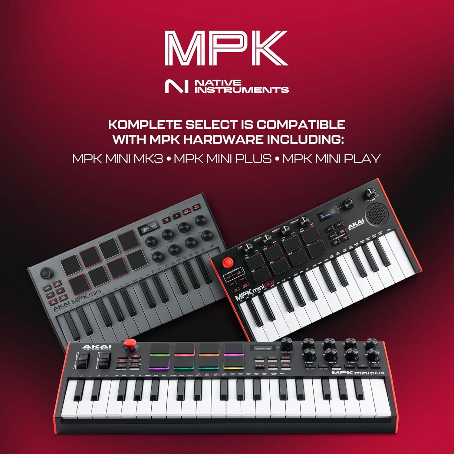 Akai Professional MPK Mini MK3 - 25 Key USB MIDI Keyboard Controller With 8 Backlit Drum Pads, 8 Knobs, Music Production Software and Native Instruments Sound Package (NKS Integration)