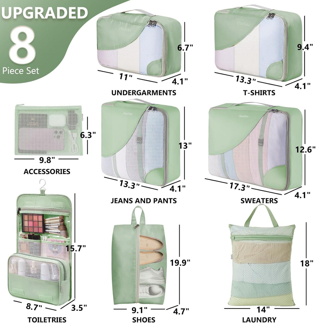 10 Set/8 Set Packing Cubes for Travel, Gifts for Women Mom,Anti-Tearing Suitcase Organizer for Luggage with Shoe & Hanging Toiletry Bag,OlarHike Vacation Essentials & Accessories for Cruise Ship,Cream