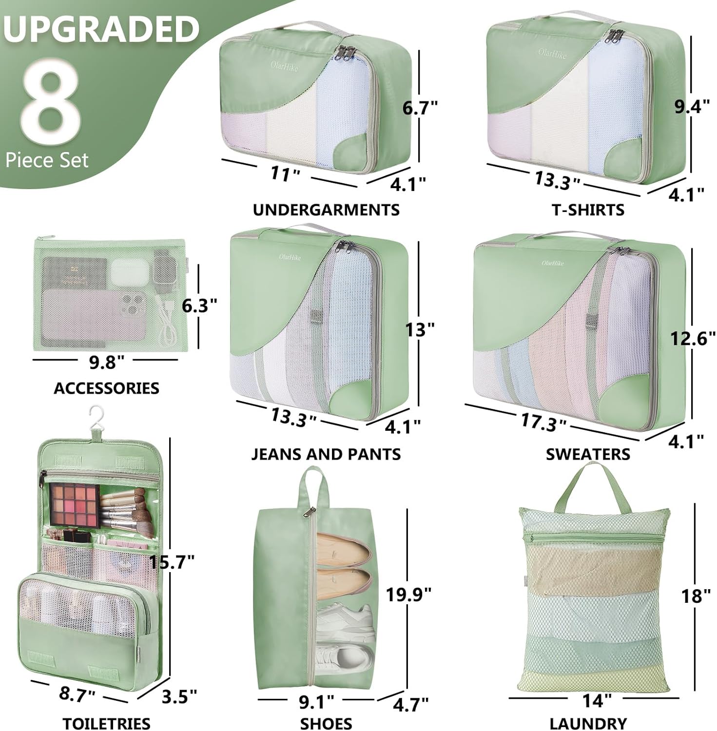 10 Set/8 Set Packing Cubes for Travel, Gifts for Women Mom,Anti-Tearing Suitcase Organizer for Luggage with Shoe & Hanging Toiletry Bag,OlarHike Vacation Essentials & Accessories for Cruise Ship,Cream