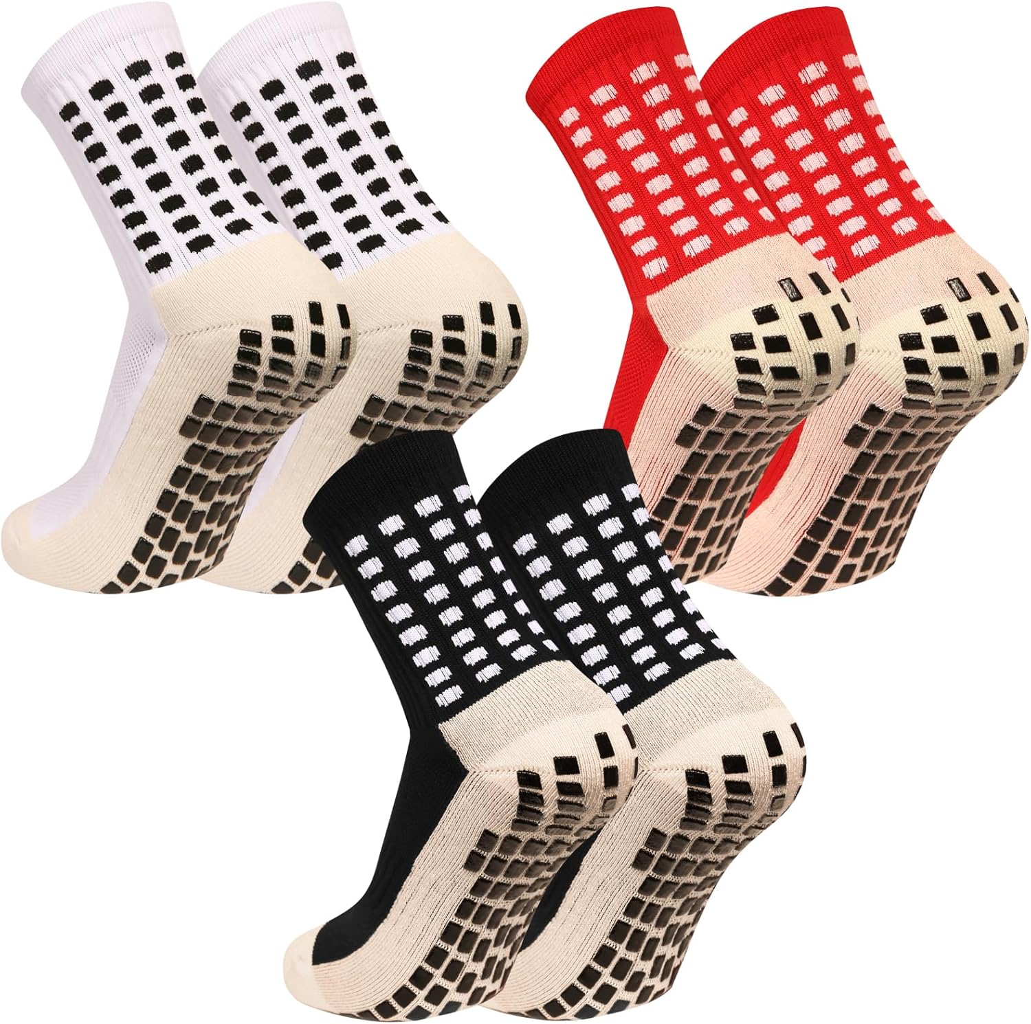 Men's Grip Soccer Socks Anti Slip Athletic Socks Non Slip Football Basketball Socks with Grip Pads2/4/6