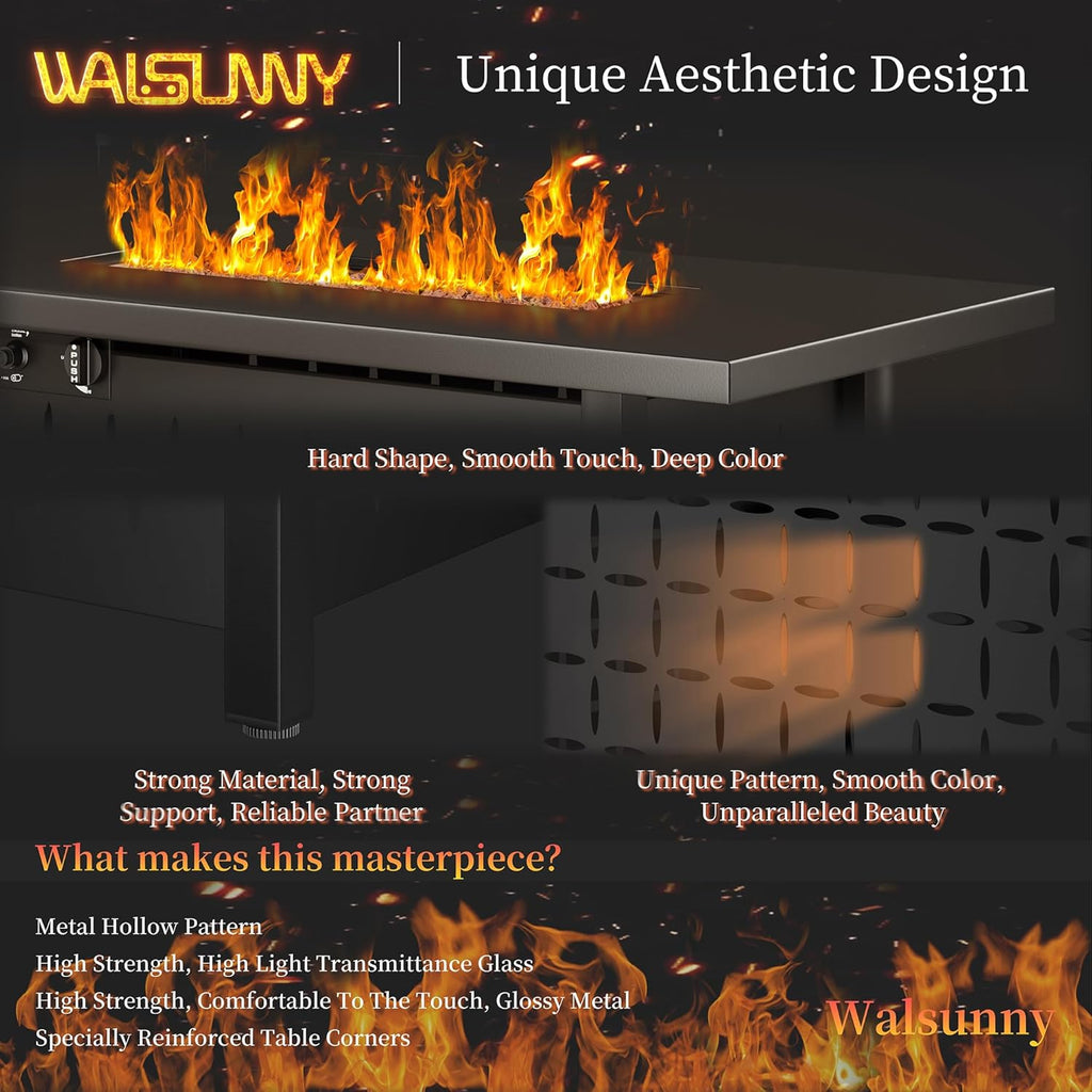 Walsunny 43 inch Outdoor Propane Fire Pit 50,000 BTU Gas Fire Pit Table with Lid, Waterproof Cover, Rectangle Gas Firepit Table for Garden/Patio, CSA Certification