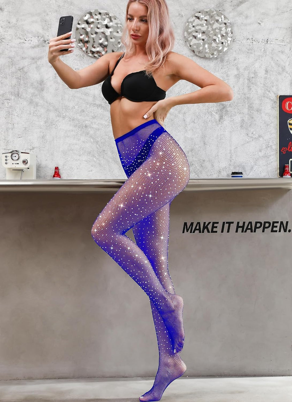 VEBZIN Sexy Sparkly Fishnets Stockings Jeweled High Waist Fishnet Tights for Women Rhinestone Party Pantyhose