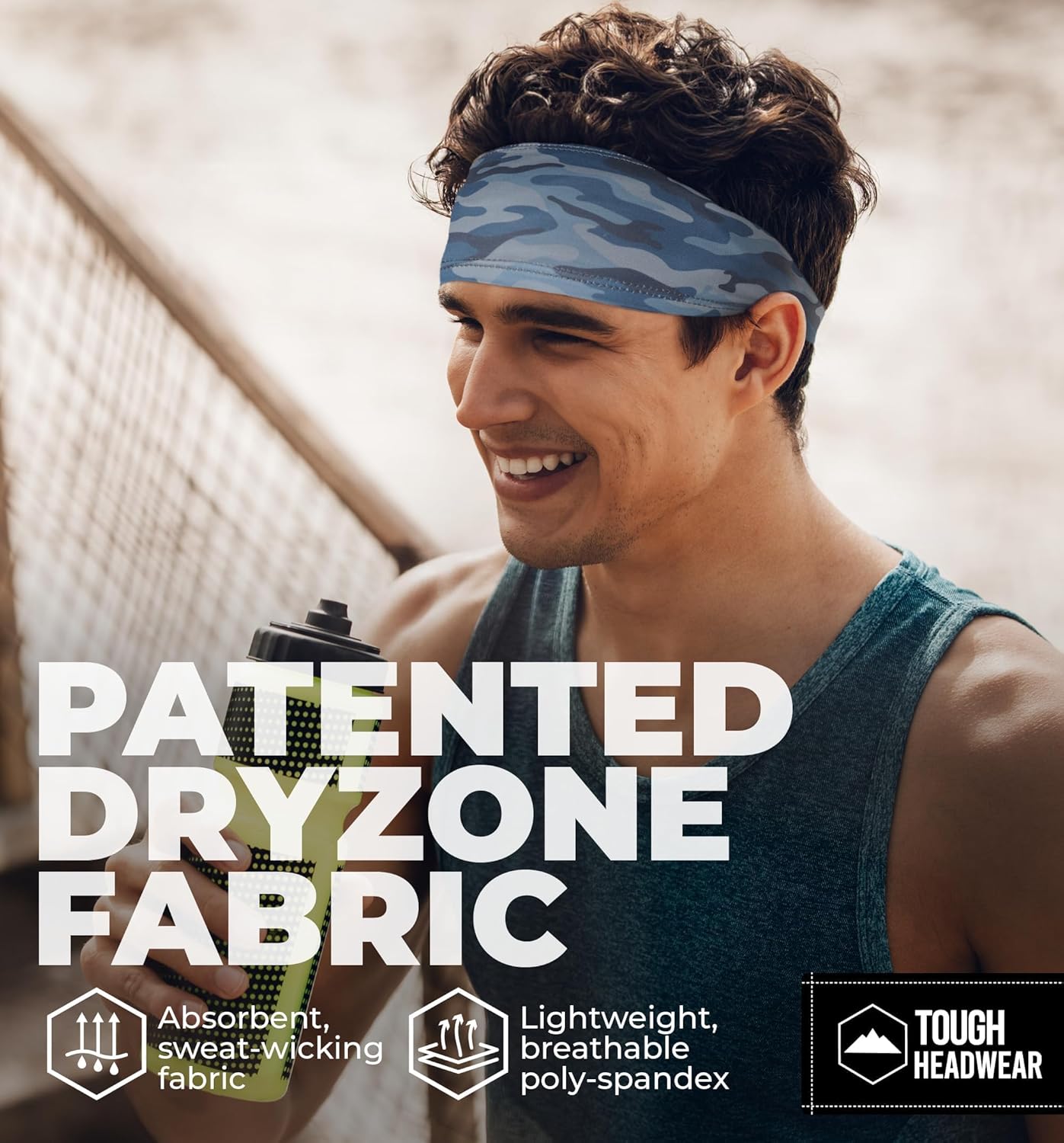 Tough Outfitters Headband for Men - Mens Headbands - Working Out Sports Performance Head Bands - Athletic Cycling Running Sweat Band, Football Headbands - Sweat Bands Men/Women