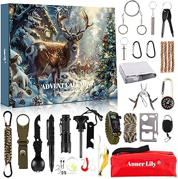 Survival Kit Advent Calendar for Men - Survival Tools Advent Calendar for Adult Teen 24 Days Christmas Countdown - 2025 Xmas Holiday Surprise Gifts for Outdoor Enthusiasts