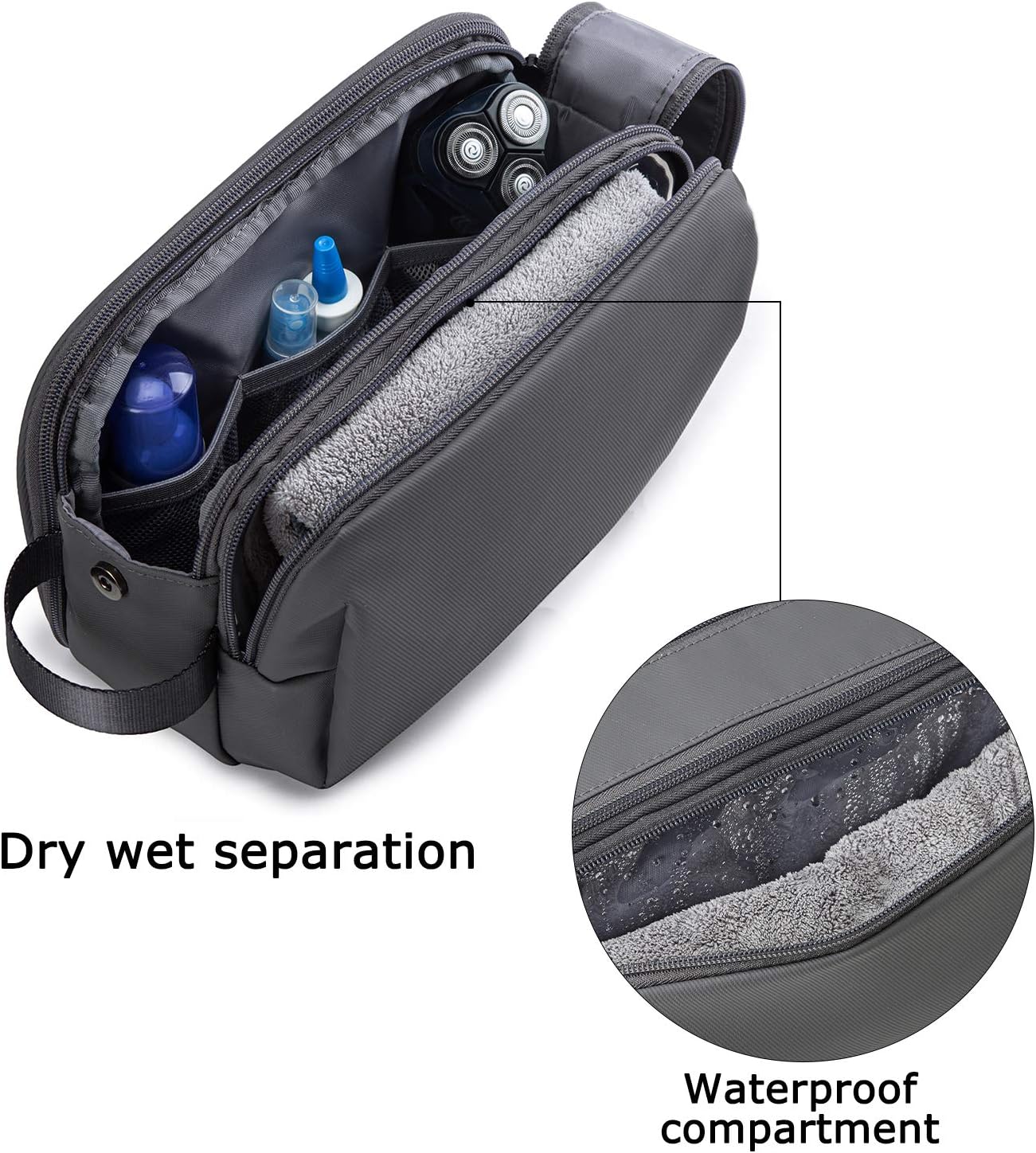 BAGSMART Toiletry Bag for Men, Travel Toiletry Organizer Dopp Kit Water-resistant Shaving Bag for Toiletries Accessories, Door Room Essentials, Black-medium