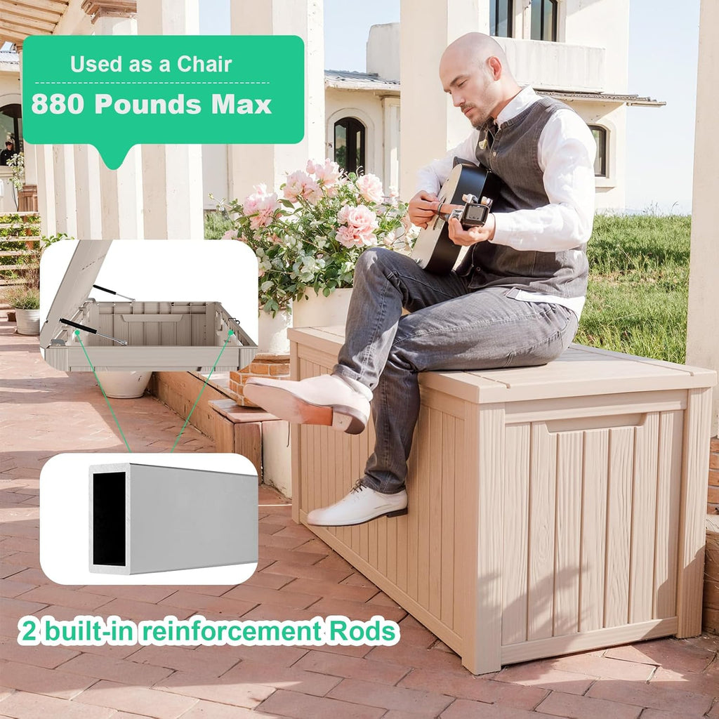 80 Gallon Resin Deck Box, Lockable Patio Outdoor Storage Box for Furniture, Garden Tools and Tools Storage, Waterproof Outside Storage Box - Black