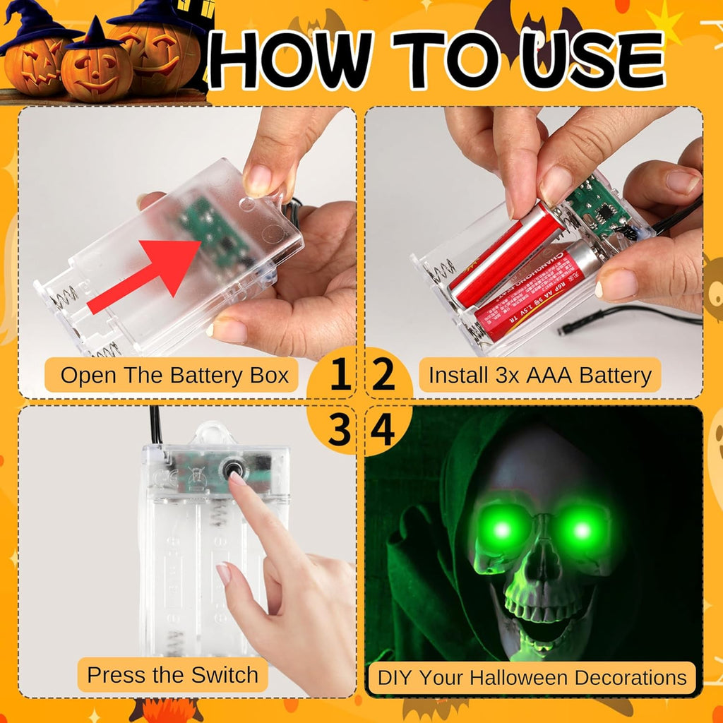 4 Pack Halloween Decoration LED Glowing Light Up Skulls Eyes, Horror DIY Glowing Eyes Lights Battery Operated for Halloween Decoration Masks, Skulls, Pumpkin, Spider, Tombstone Props (Red)