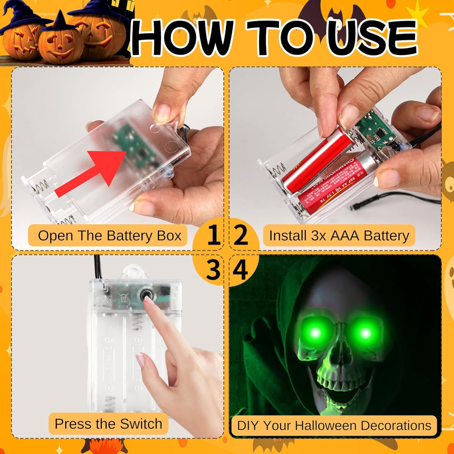 4 Pack Halloween Decoration LED Glowing Light Up Skulls Eyes, Horror DIY Glowing Eyes Lights Battery Operated for Halloween Decoration Masks, Skulls, Pumpkin, Spider, Tombstone Props (Red)