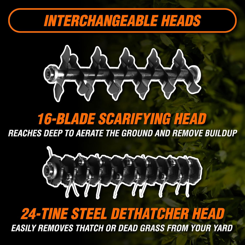 WEN DT1516 16-Inch 15-Amp 2-in-1 Electric Dethatcher and Scarifier with Collection Bag, Black