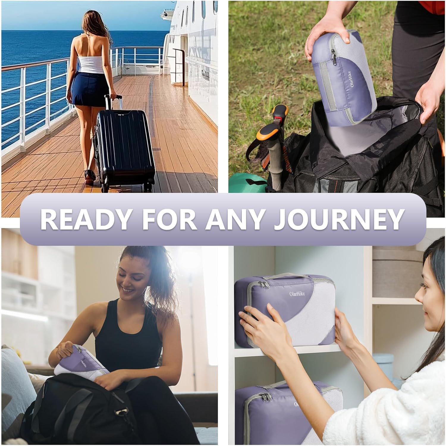 10 Set/8 Set Packing Cubes for Travel, Gifts for Women Mom,Anti-Tearing Suitcase Organizer for Luggage with Shoe & Hanging Toiletry Bag,OlarHike Vacation Essentials & Accessories for Cruise Ship,Cream