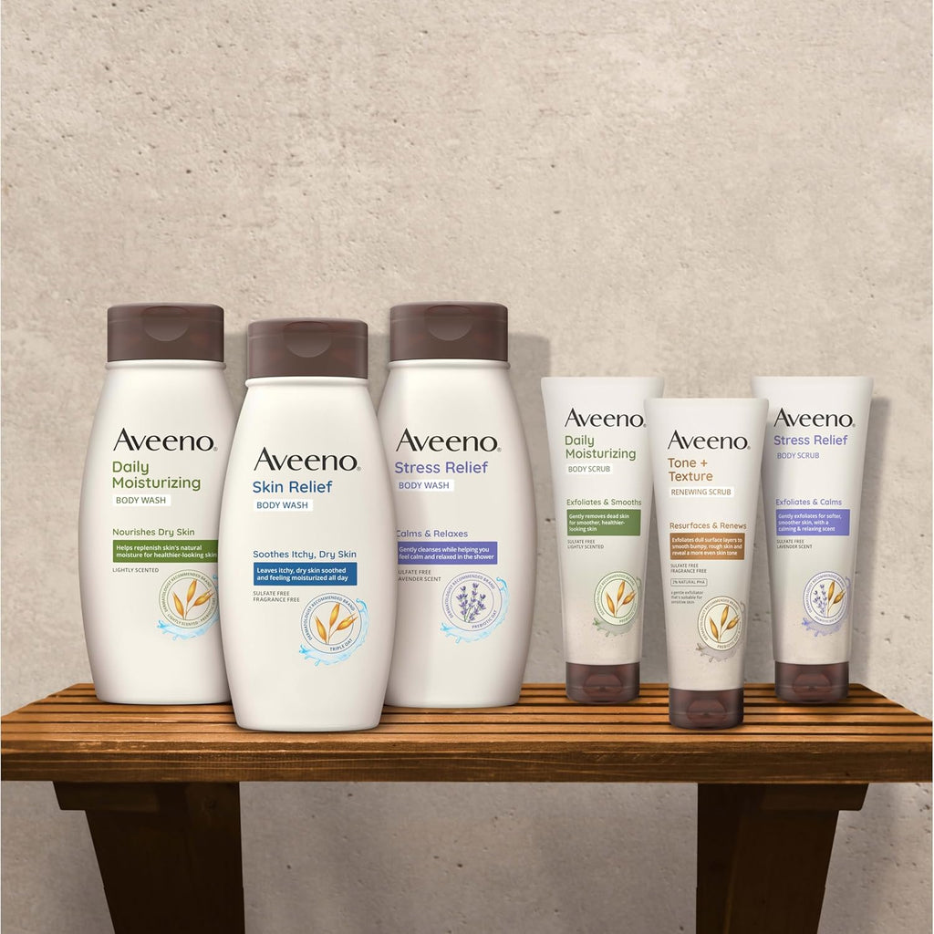 Aveeno Daily Moisturizing Body Wash for Women and Men for Dry & Sensitive Skin, Paraben, Soap & Dye-Free, Gentle Shower Cleanser, Dermatologist Recommended Brand, Lightly Scented, 33 Fl Oz