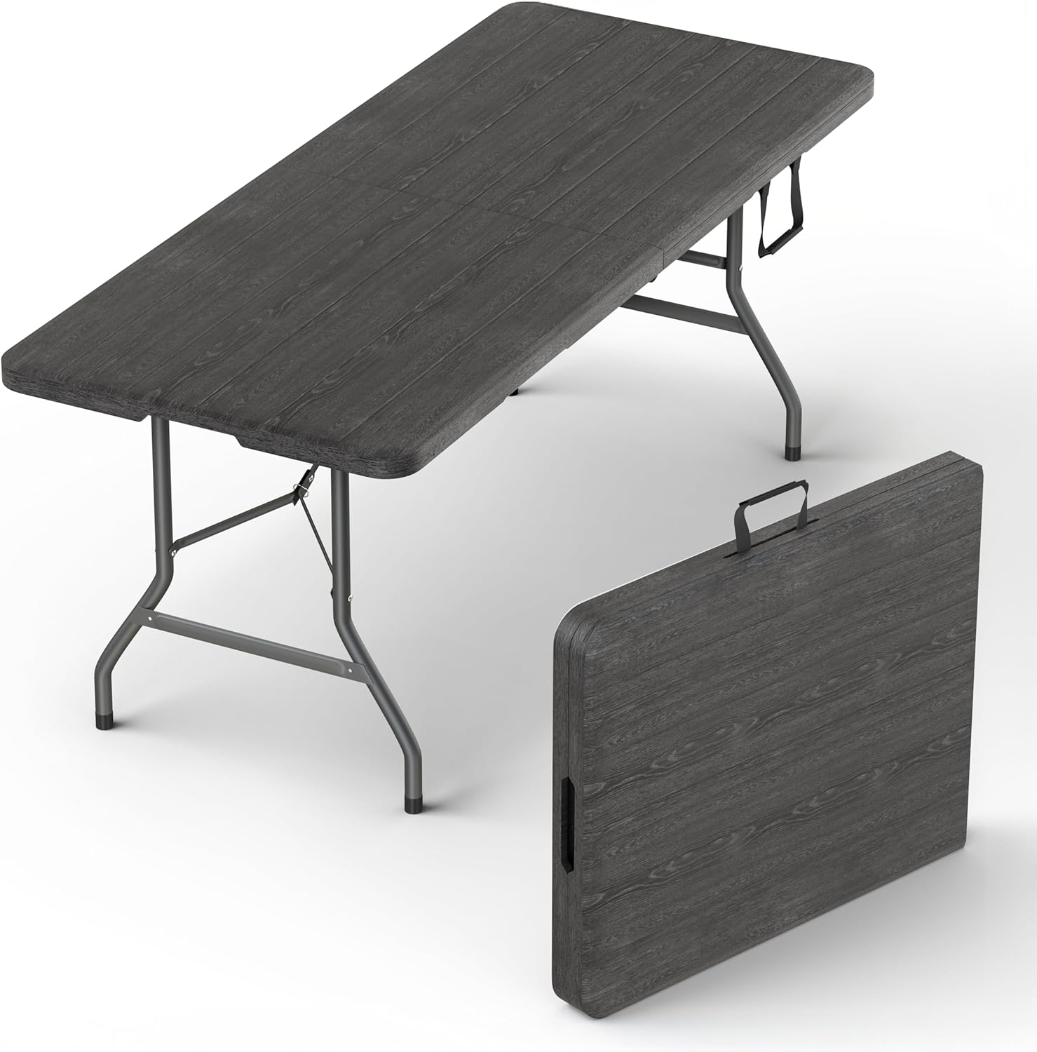 6 Feet Foldable Table with Built in Handle & Steel Legs | Heavy Duty Portable | Perfect for Party, Dining, Wedding, Events, Picnic Indoor, Outdoor, Camping, Utility, Folding