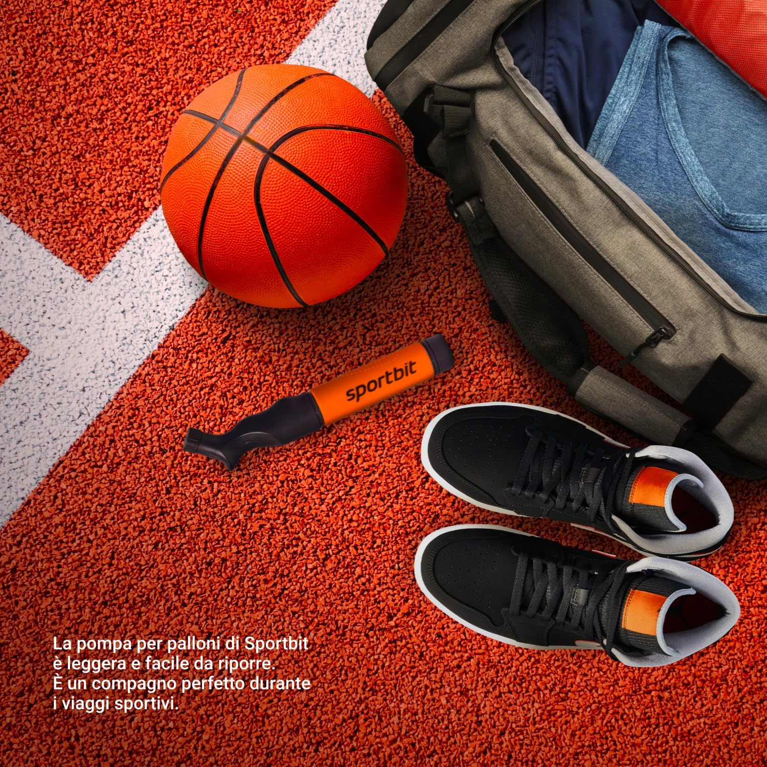 SPORTBIT Ball Pump for Sports Balls - Push & Pull Inflating System - Hand Pump for All Exercise Balls - Volleyball Pump, Basketball Inflator, Football & Soccer Ball Air Pump - Goes with 5 Needles Set