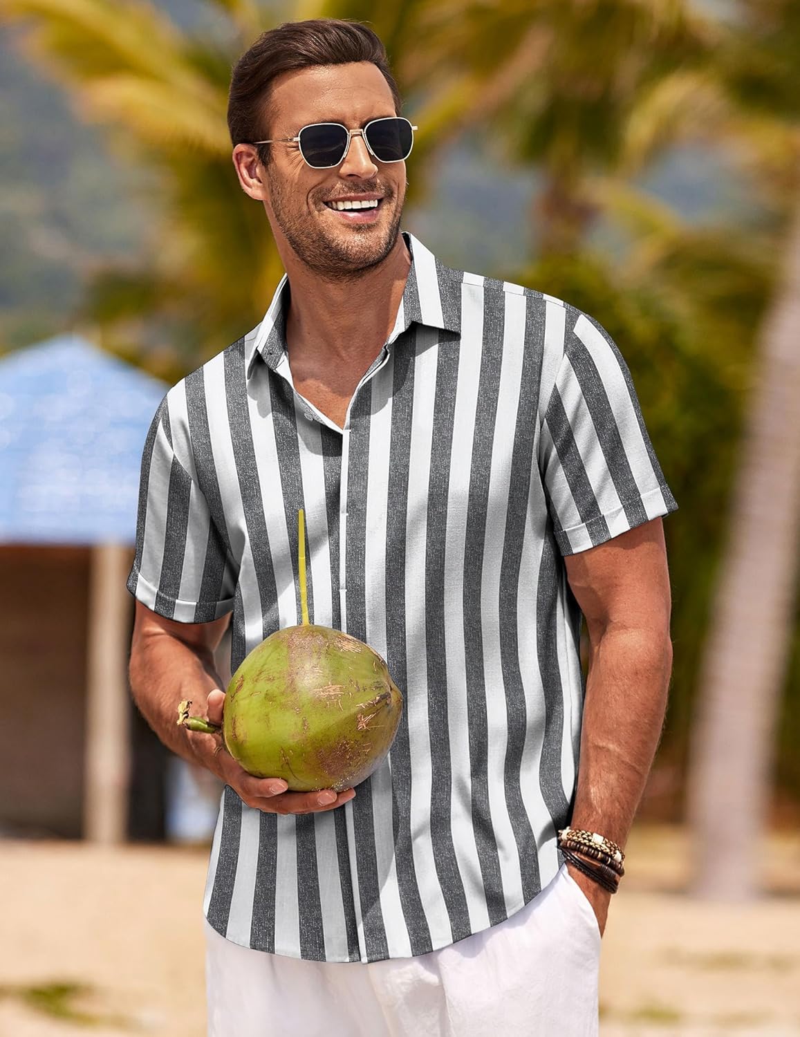 COOFANDY Men's Linen Shirts Short Sleeve Casual Shirts Button Down Shirt for Men Beach Summer Wedding Shirt