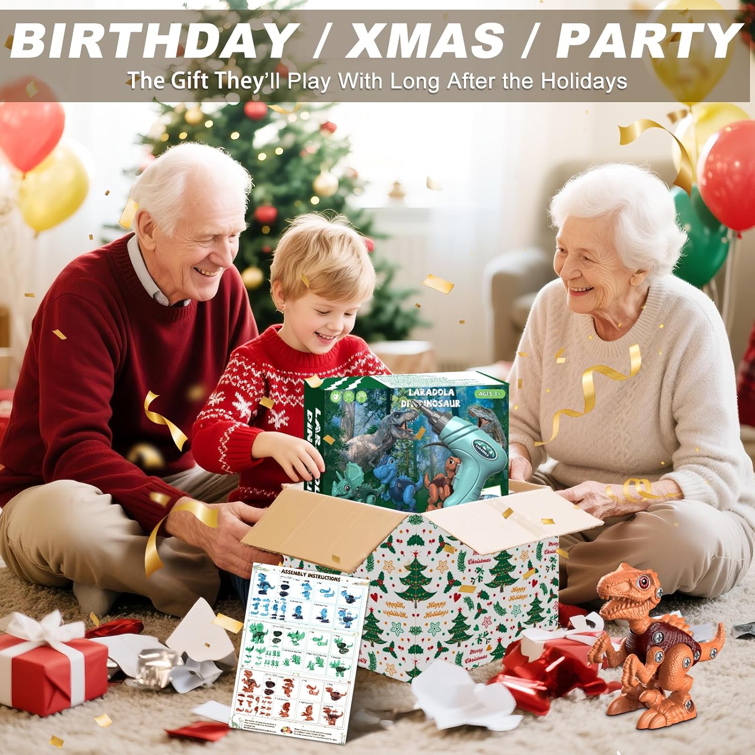 Laradola Dinosaur Toys for 3 4 5 6 7 8 Year Old Boys, Take Apart Dinosaur Toys for Kids 3-5 5-7 STEM Construction Building Kids Toy with Electric Drill, Party Christmas Birthday Gifts Boys Girls