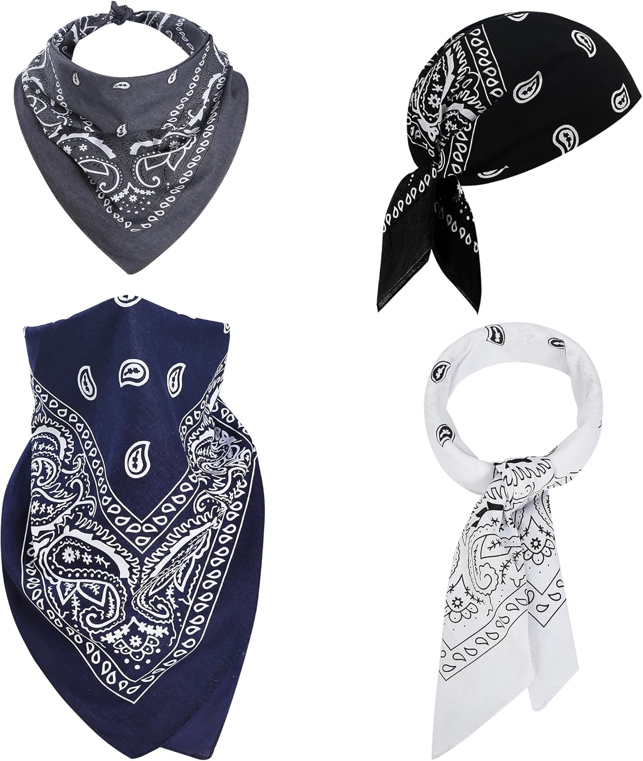 100% Cotton 27" x 27" Large Bandanas for Men & Women, Multi-Purpose Bandana Headbands, Square Head Scarf