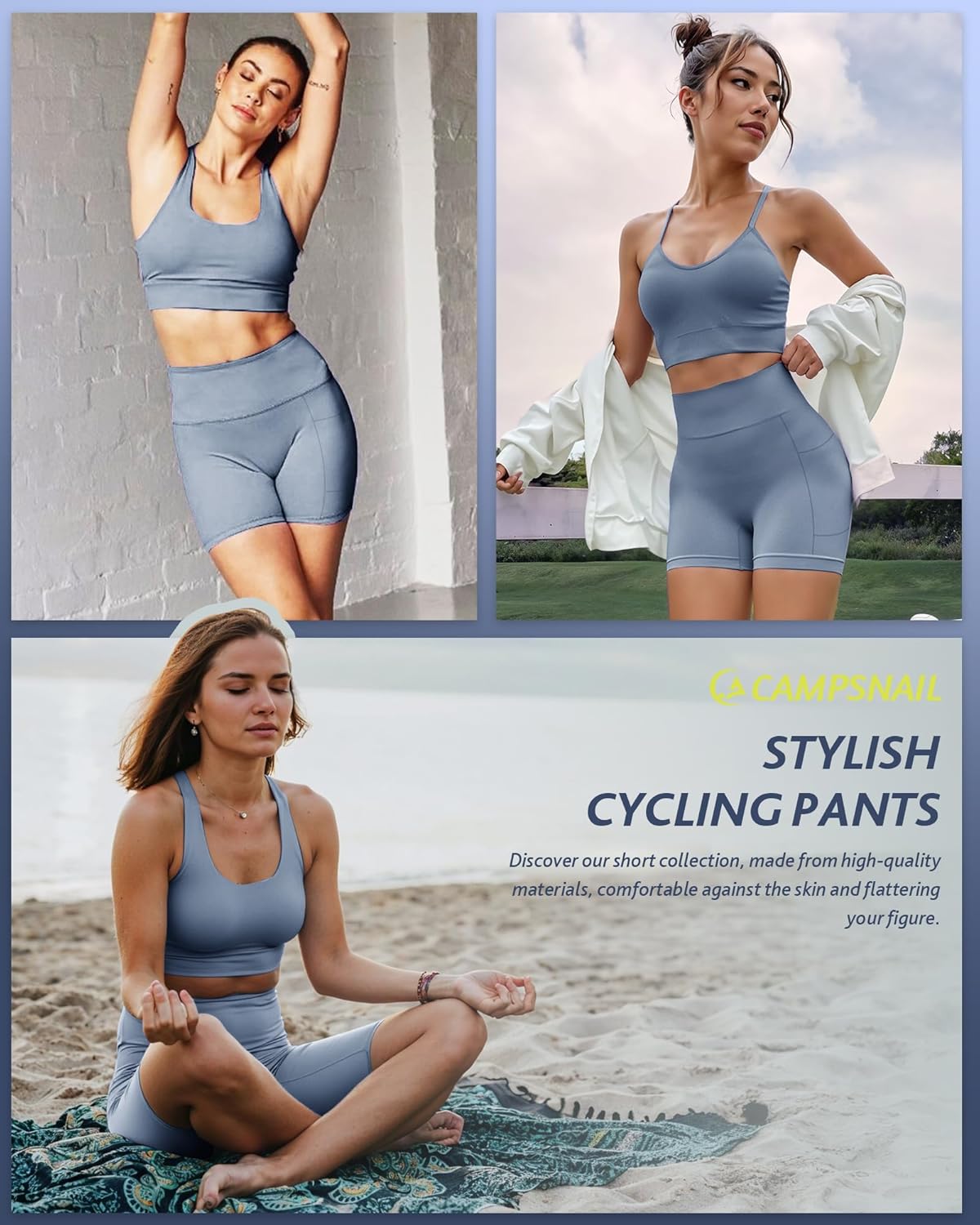 CAMPSNAIL Biker Shorts Women with Pockets - 3"/5"/8" High Waisted Workout Spandex Tummy Control Gym Running Yoga Shorts