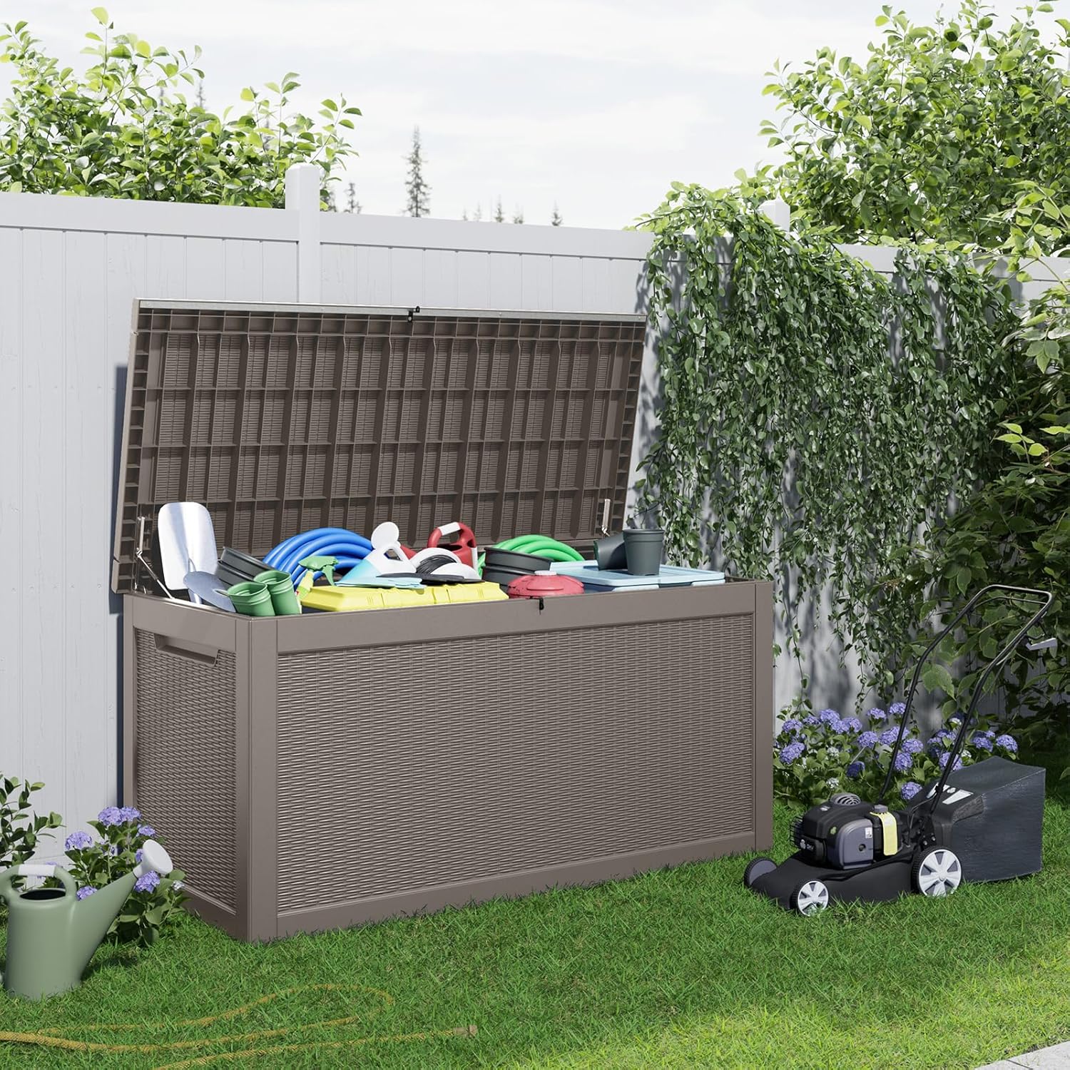 80 Gallon Resin Deck Box, Lockable Patio Outdoor Storage Box for Furniture, Garden Tools and Tools Storage, Waterproof Outside Storage Box - Black