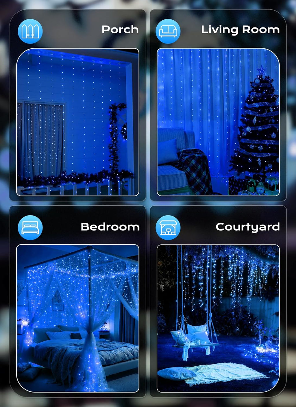Brightown 300 LED Fairy Curtain Lights, 9.8ft x 9.8ft Warm White Curtain String Lights, USB Plug in 8 Lighting Modes Christmas Decoration, Hanging Lights with Remote for Bedroom Indoor Weddings Dorm