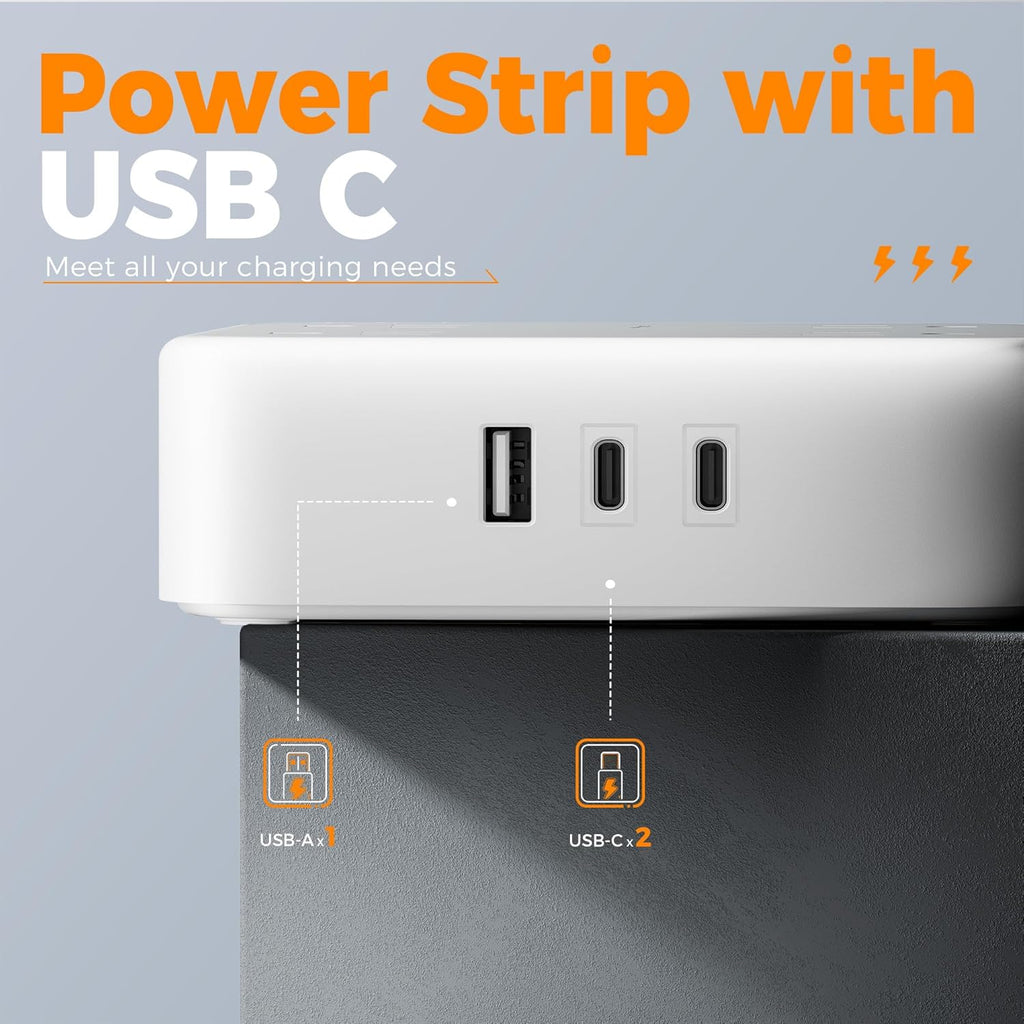 TESSAN Surge Protector Power Strip, 5 Ft Flat Plug Extension Cord with 3 USB (1 USB C) 8 Outlets, 900J Surge Protection, 3 Sided Outlet Extender with Power Switch for Office, Dorm Room Essentials