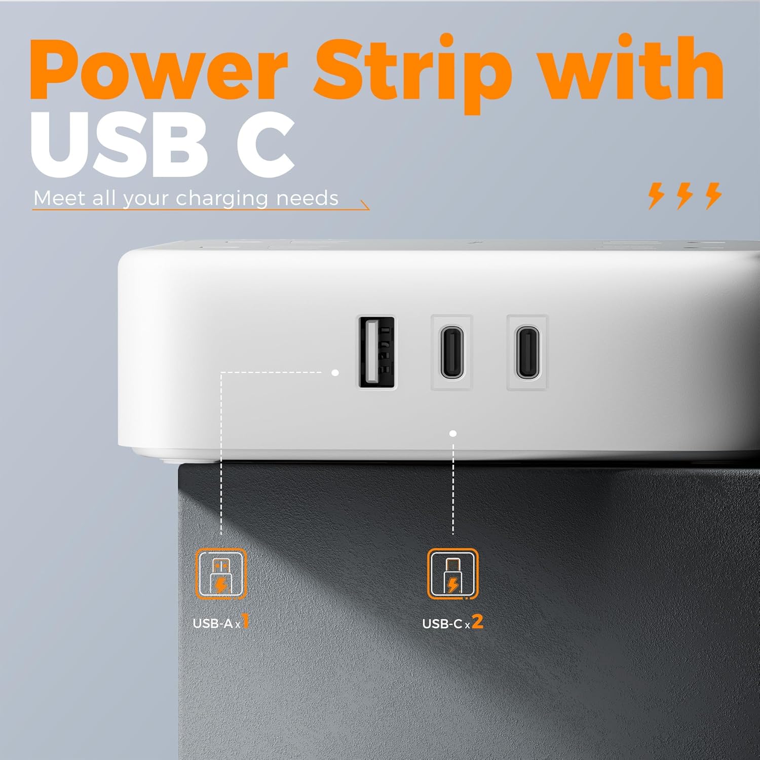 TESSAN Surge Protector Power Strip, 5 Ft Flat Plug Extension Cord with 3 USB (1 USB C) 8 Outlets, 900J Surge Protection, 3 Sided Outlet Extender with Power Switch for Office, Dorm Room Essentials