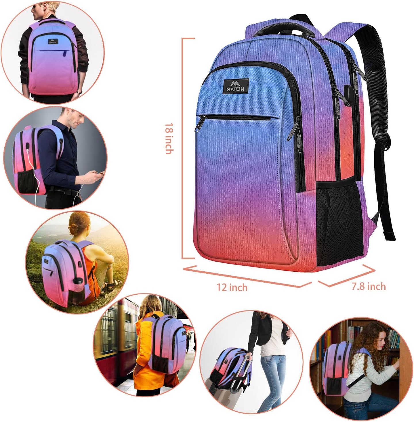 MATEIN Travel Laptop Backpack, Business Anti Theft Slim Sturdy Laptops Backpack with USB Charging Port, Water Resistant College School Computer Bag Gift for Men & Women Fits 15.6 Inch Notebook, Grey