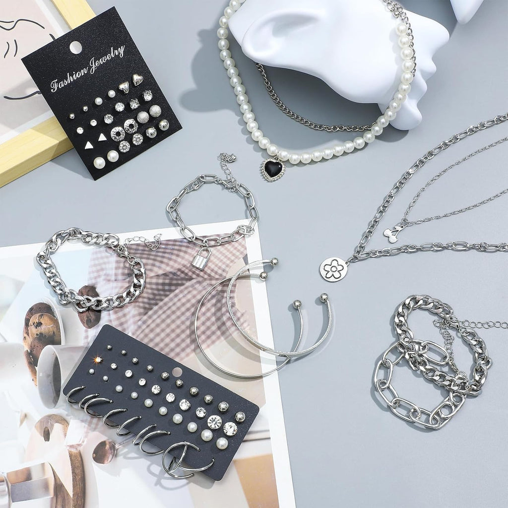 NEWITIN 69 Pieces Gold Jewelry Set for Women Fashion Costume Jewelry Gold Plated Necklace Bracelet Earrings Set for Women