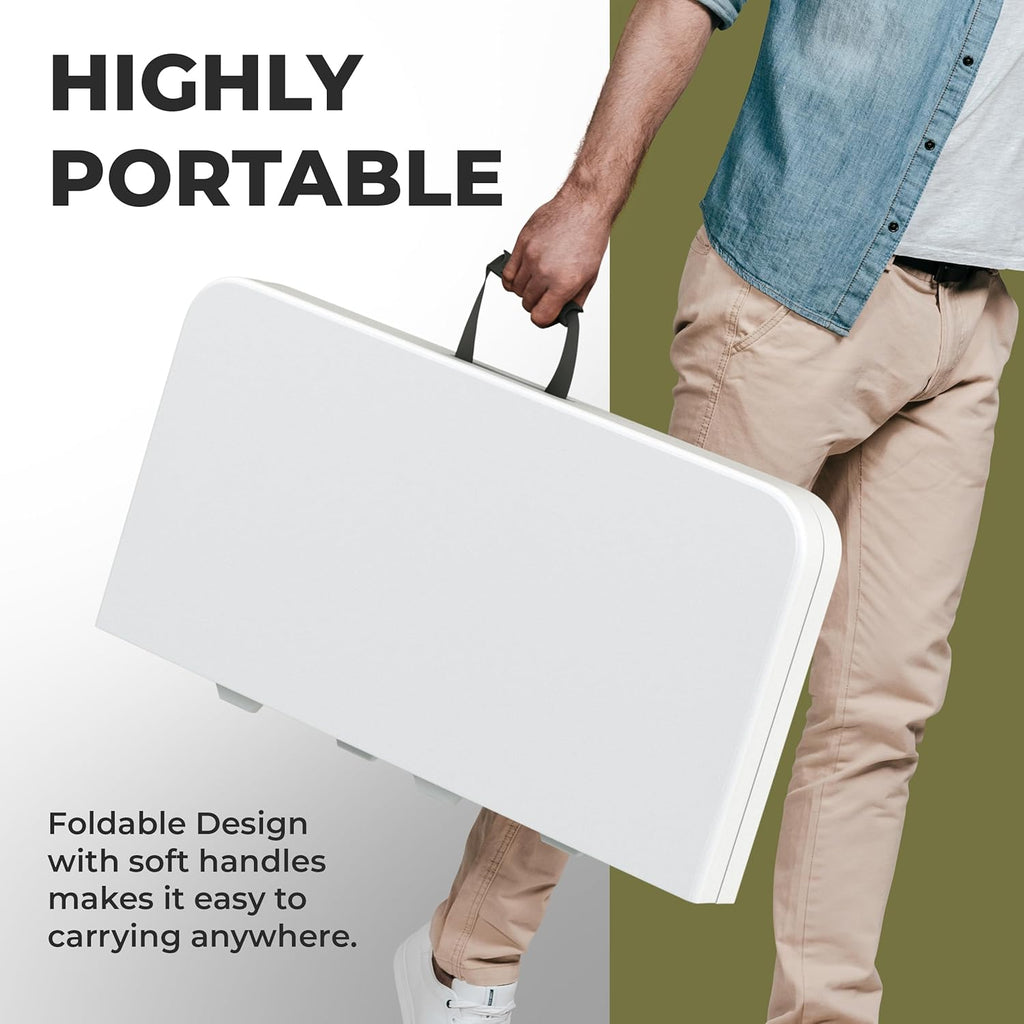 6 Feet Foldable Table with Built in Handle & Steel Legs | Heavy Duty Portable | Perfect for Party, Dining, Wedding, Events, Picnic Indoor, Outdoor, Camping, Utility, Folding