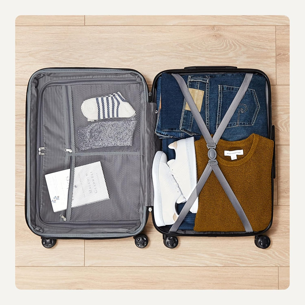 Basics 21" Hardside Carry-On Luggage, Hardshell Suitcase With Wheels, Expandable For Up to 25% More Space, With Scratch-Resistant Surface, Four Multi-directional Wheels, Black