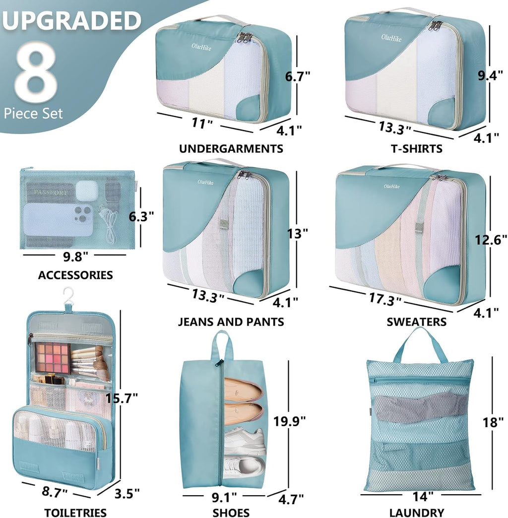10 Set/8 Set Packing Cubes for Travel, Gifts for Women Mom,Anti-Tearing Suitcase Organizer for Luggage with Shoe & Hanging Toiletry Bag,OlarHike Vacation Essentials & Accessories for Cruise Ship,Cream