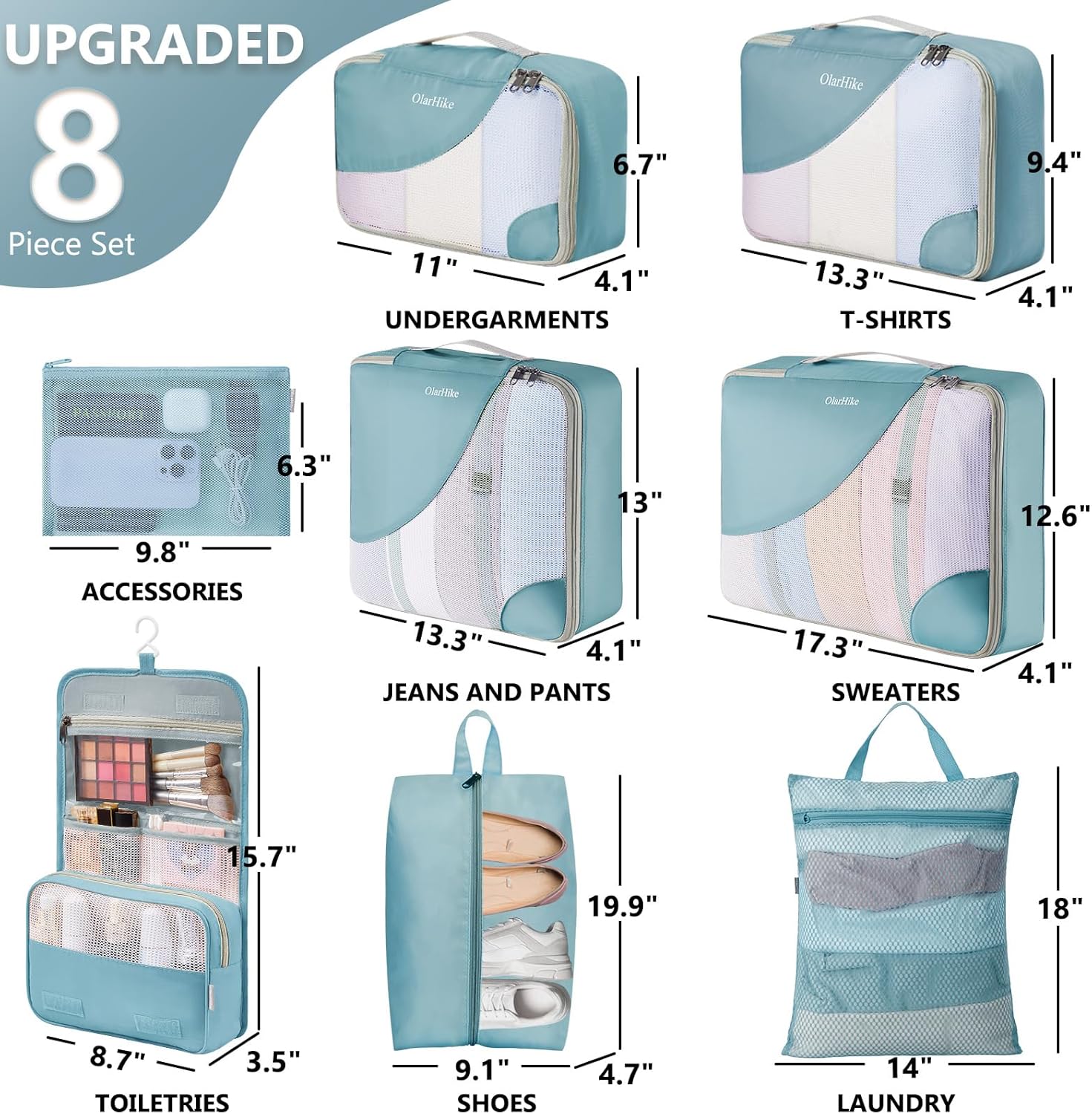 10 Set/8 Set Packing Cubes for Travel, Gifts for Women Mom,Anti-Tearing Suitcase Organizer for Luggage with Shoe & Hanging Toiletry Bag,OlarHike Vacation Essentials & Accessories for Cruise Ship,Cream