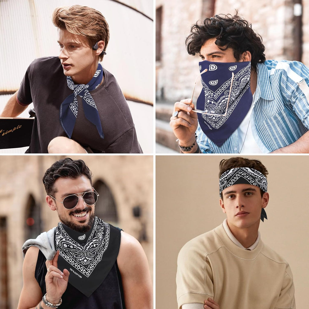 100% Cotton 27" x 27" Large Bandanas for Men & Women, Multi-Purpose Bandana Headbands, Square Head Scarf